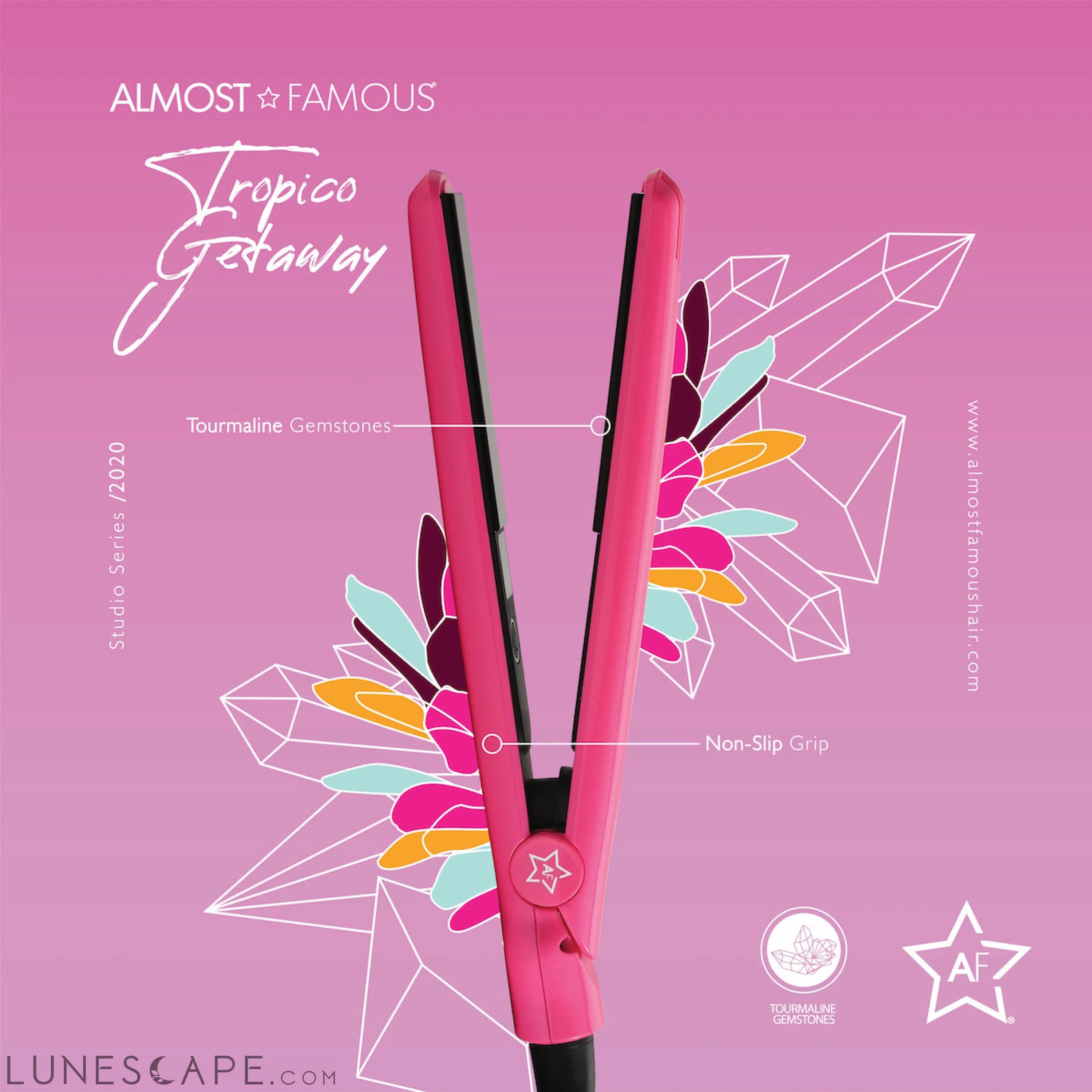 Almost Famous 0.5" Tropico Getaway Mini Travel Flat Iron+Designer Bag LUNESCAPE