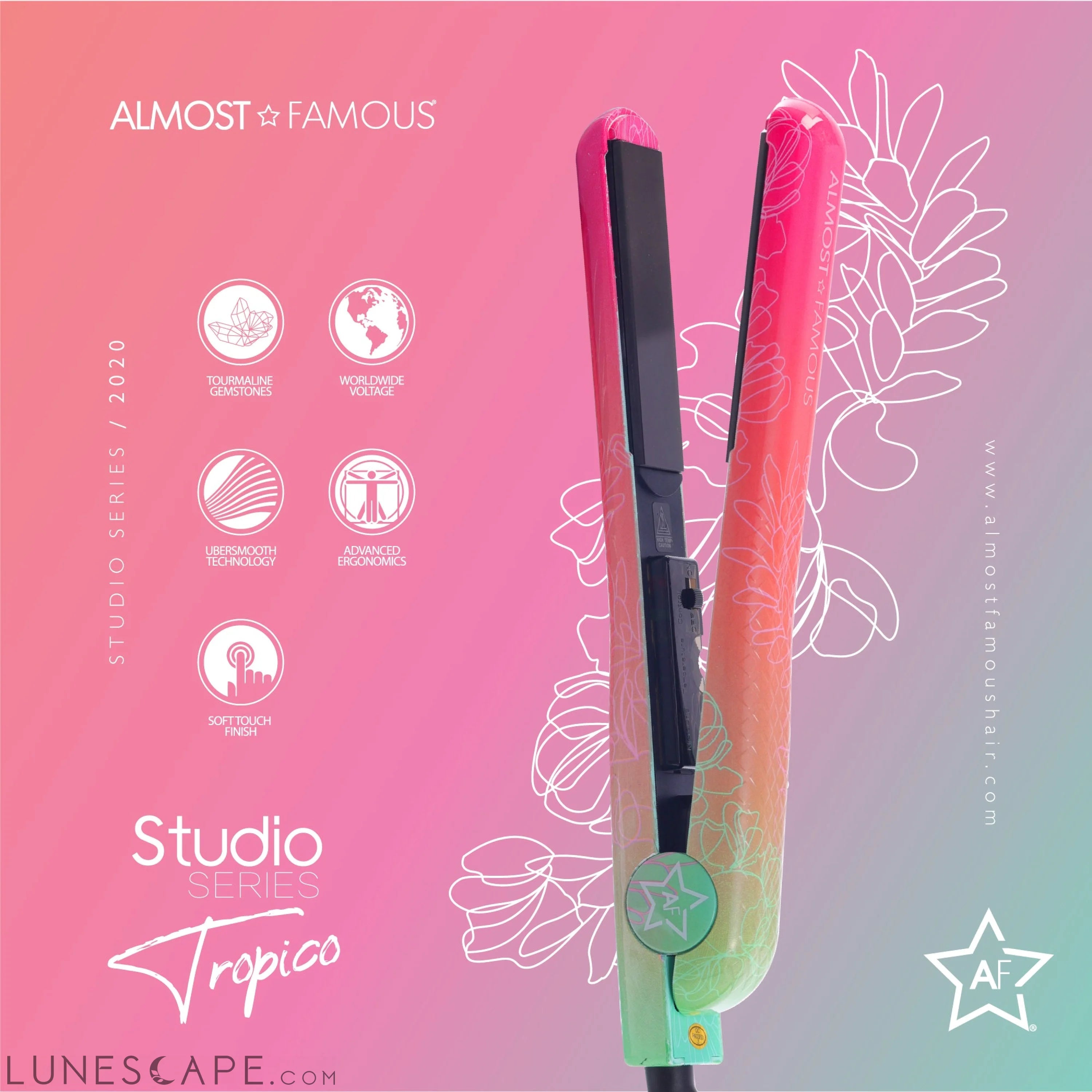 Almost Famous 1.25" Tropico Studio Flat Iron with Waterprint Design LUNESCAPE