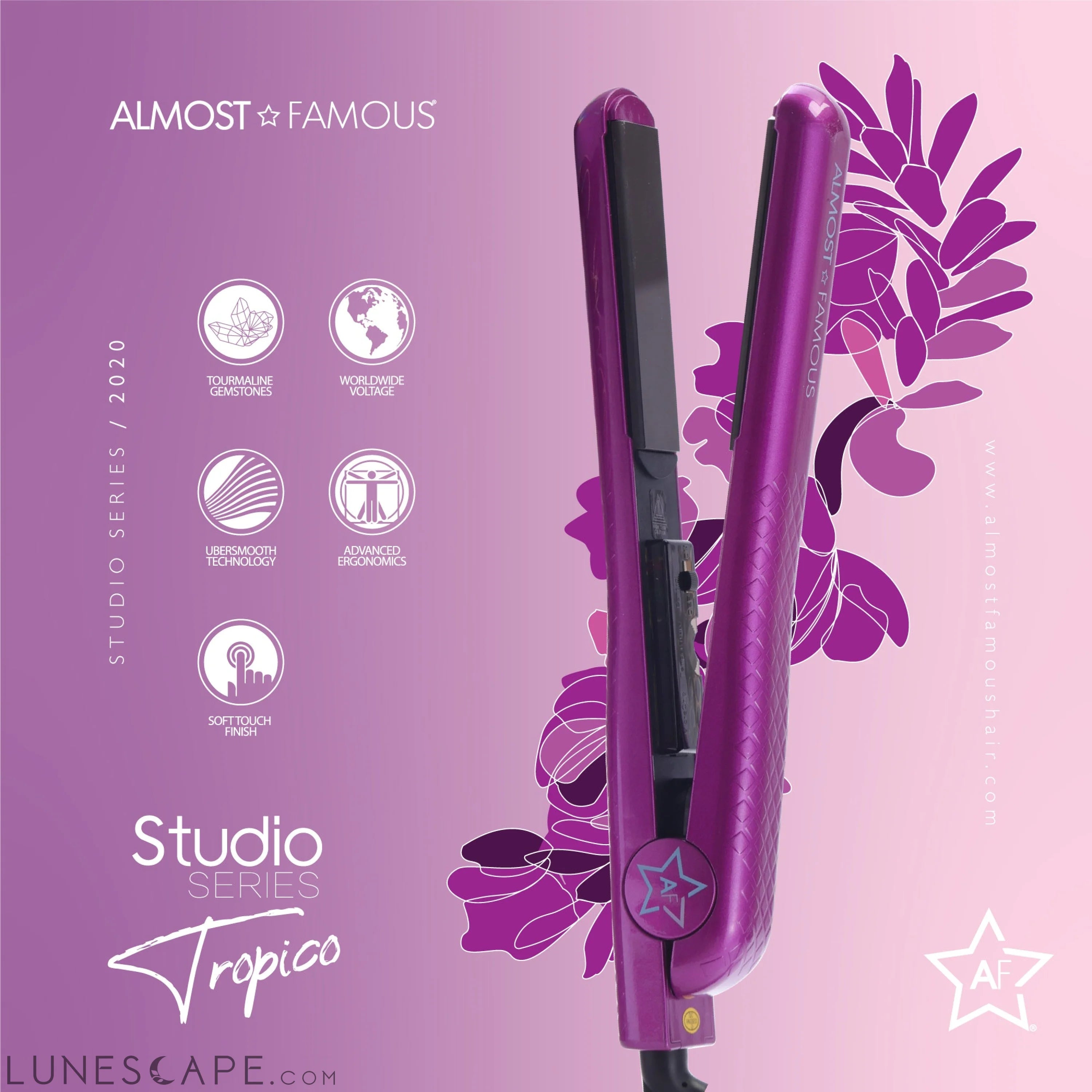 Almost Famous 1.25" Tropico Studio Flat Iron with Waterprint Design LUNESCAPE