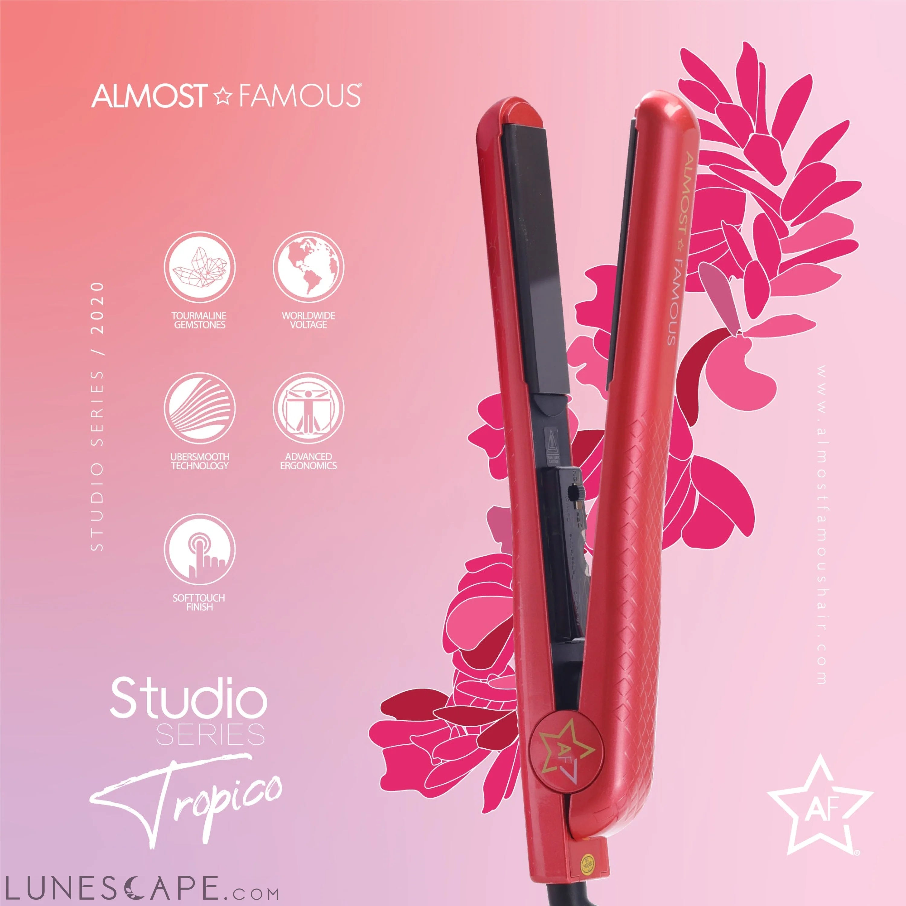 Almost Famous 1.25" Tropico Studio Flat Iron with Waterprint Design LUNESCAPE