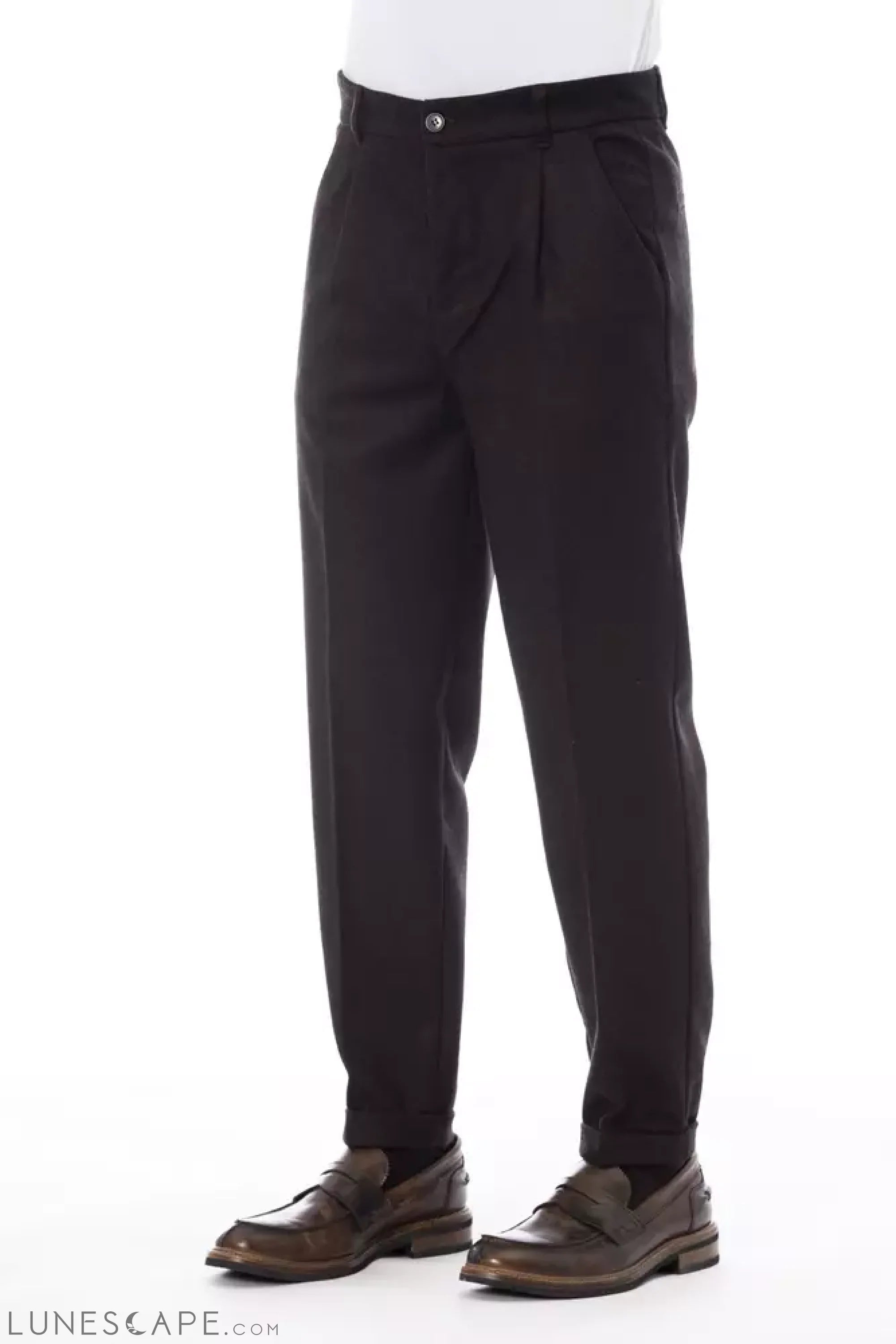 Alpha Studio Brown Wool Men Pants LUNESCAPE