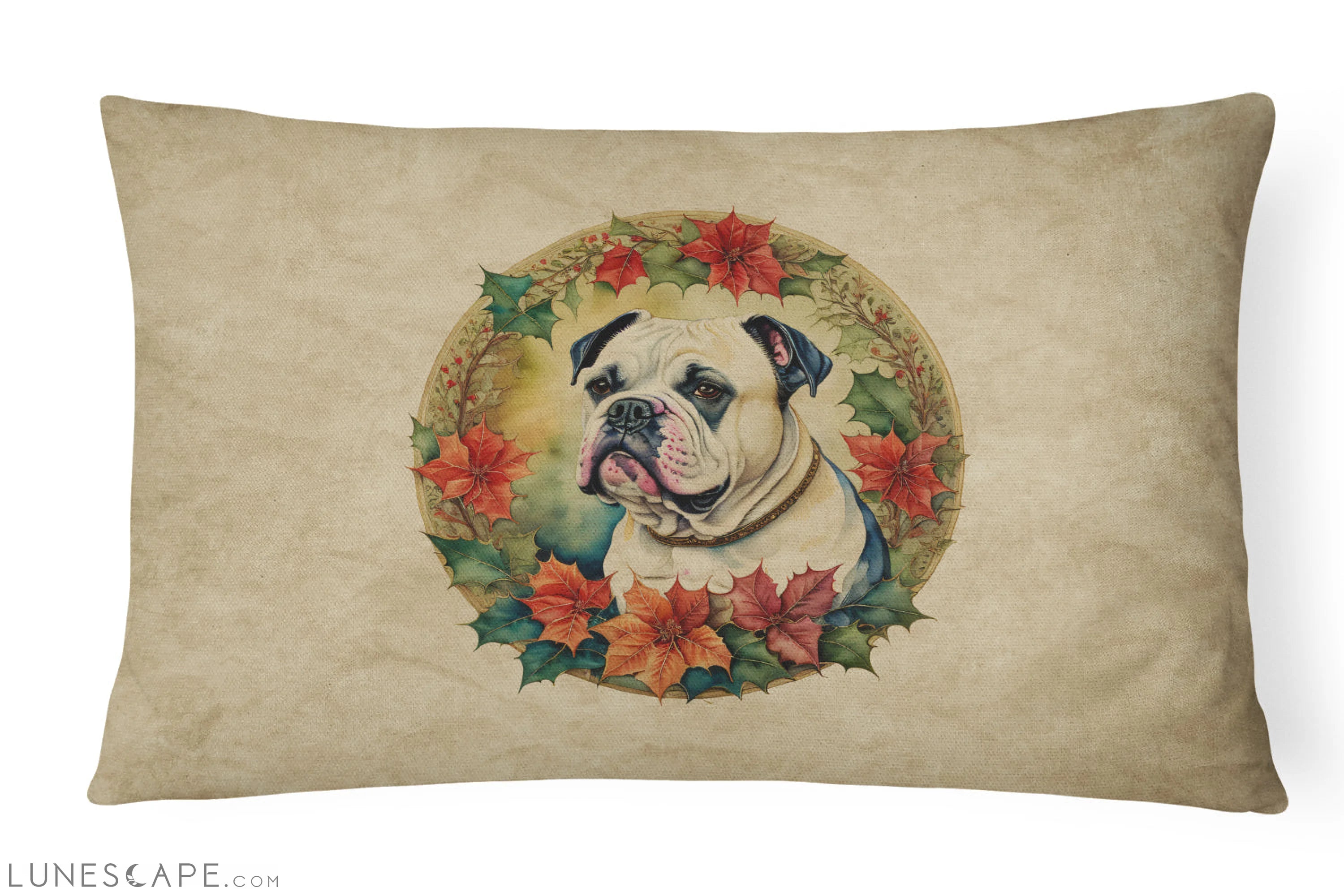 American Bulldog Christmas Flowers Throw Pillow LUNESCAPE