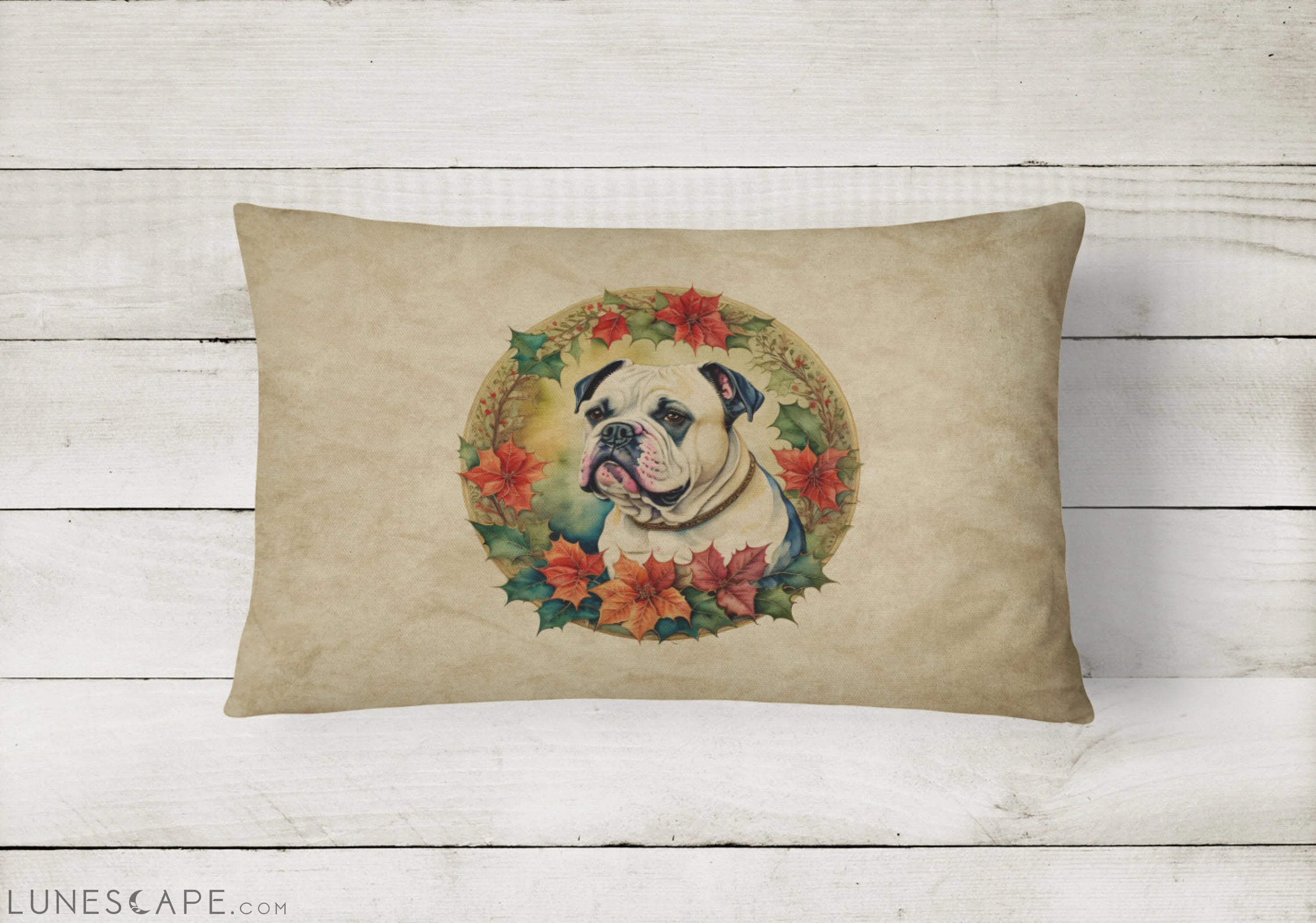 American Bulldog Christmas Flowers Throw Pillow LUNESCAPE