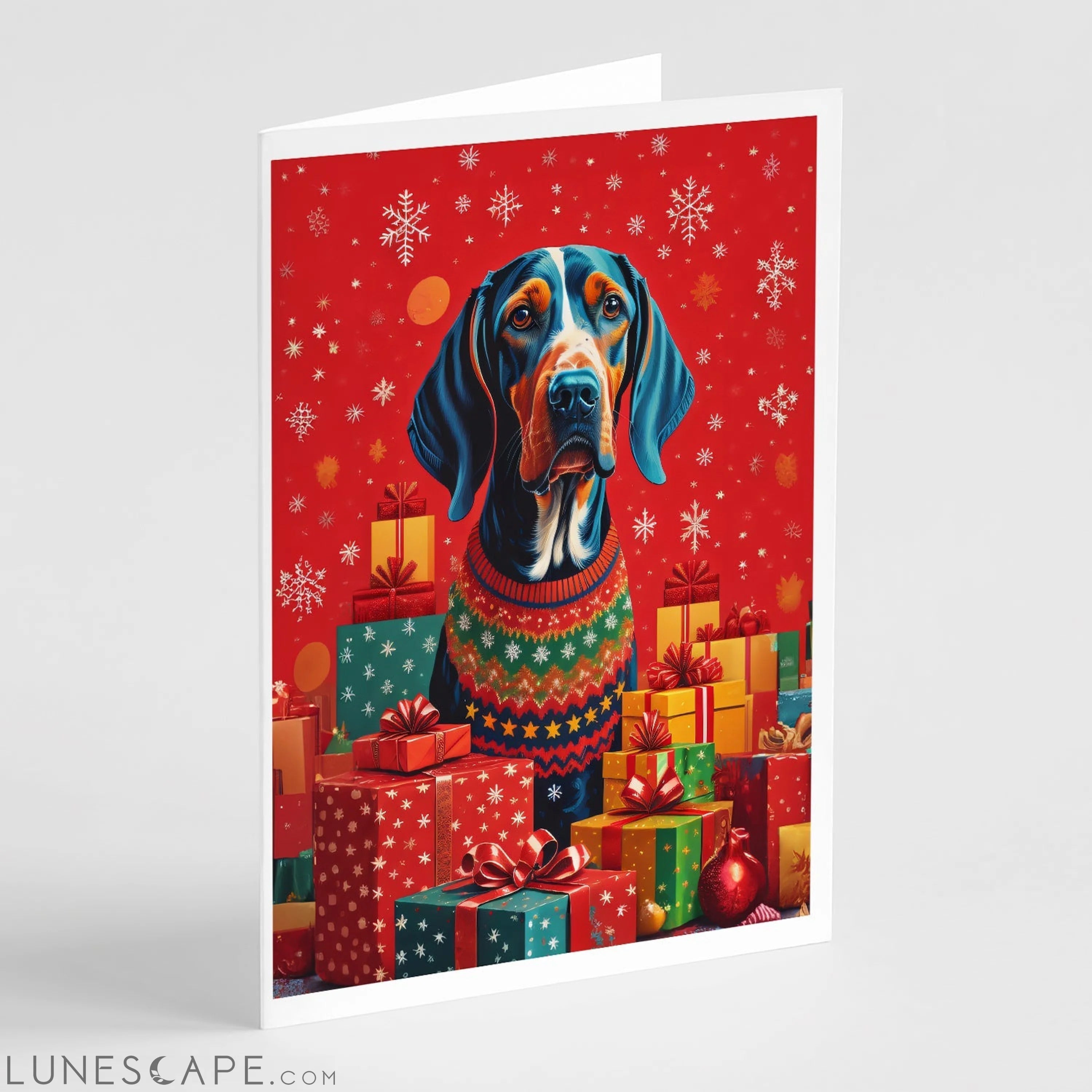 American English Coonhound Holiday Christmas Greeting Cards Pack of 8 LUNESCAPE