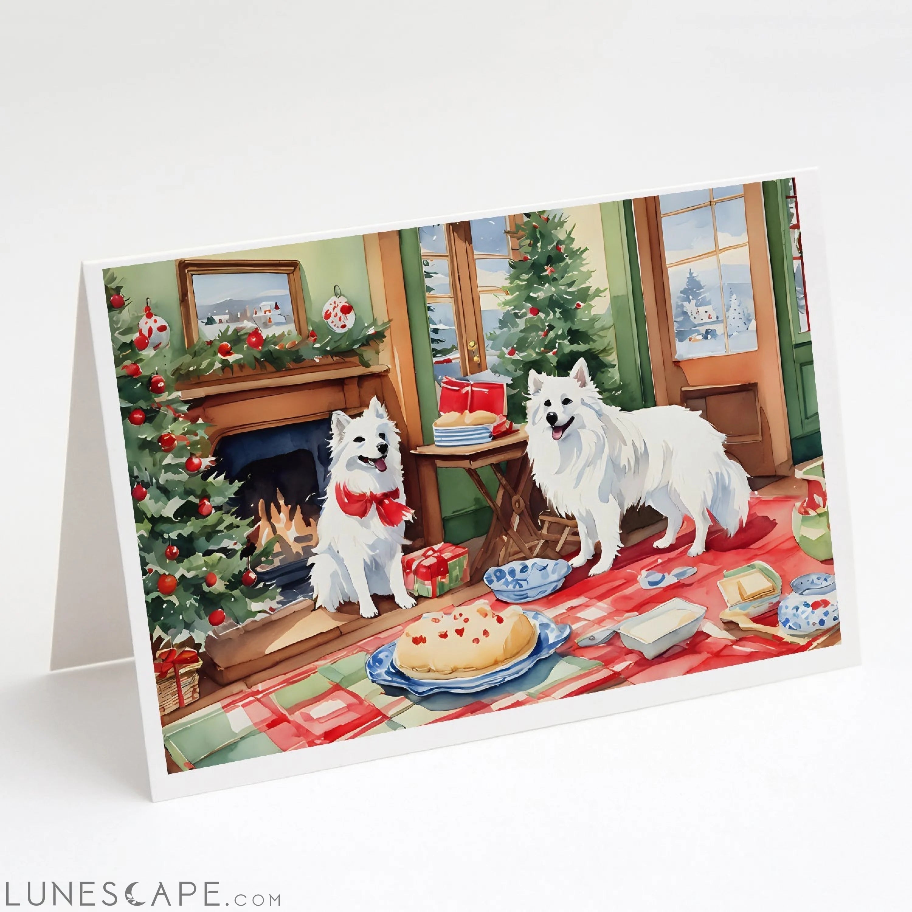 American Eskimo Christmas Cookies Greeting Cards Pack of 8 LUNESCAPE
