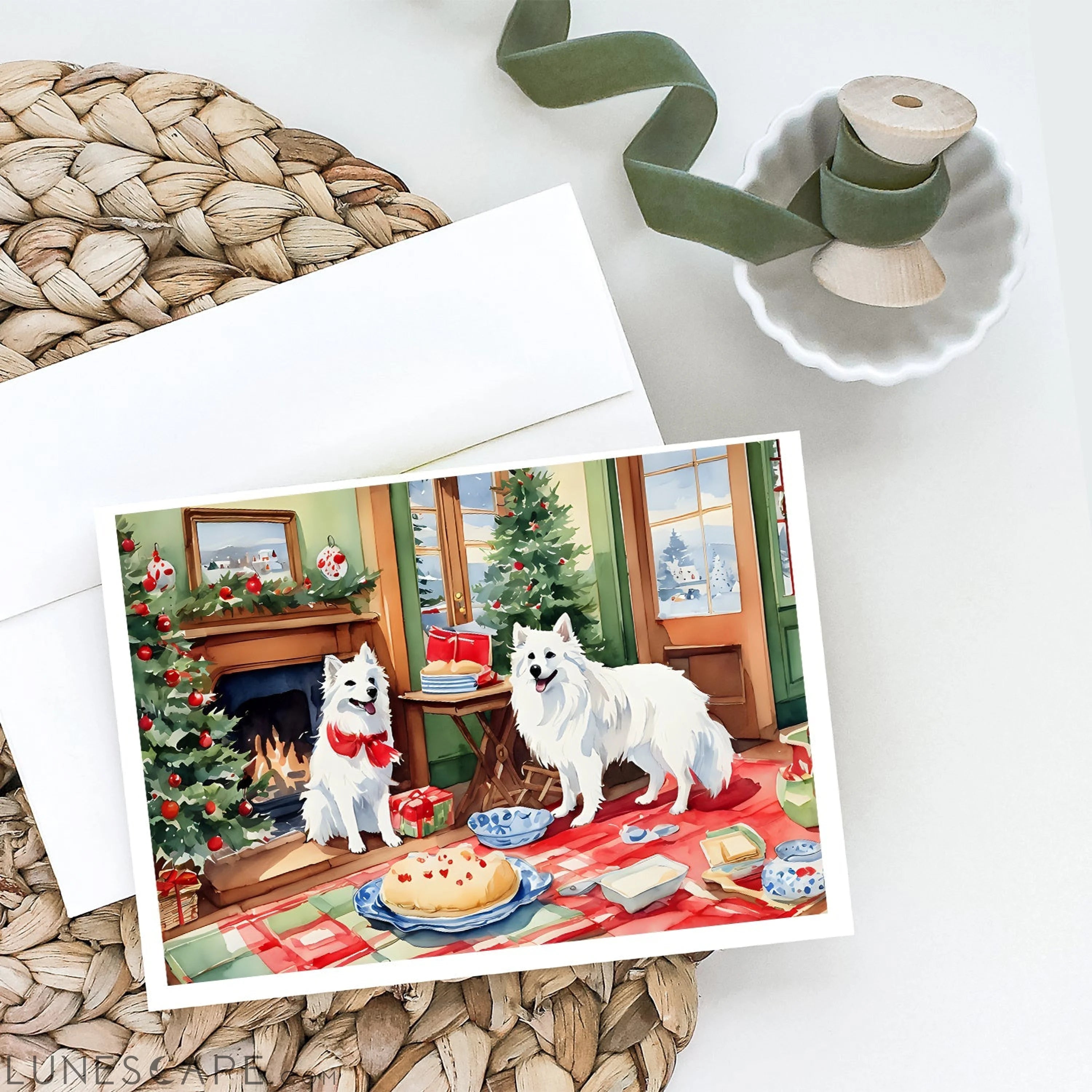 American Eskimo Christmas Cookies Greeting Cards Pack of 8 LUNESCAPE