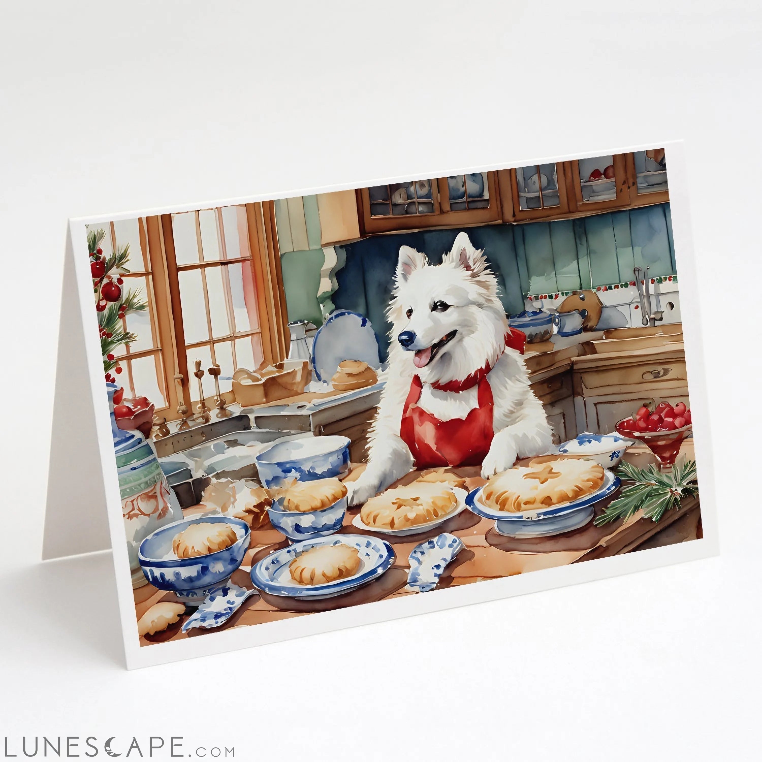 American Eskimo Christmas Cookies Greeting Cards Pack of 8 LUNESCAPE