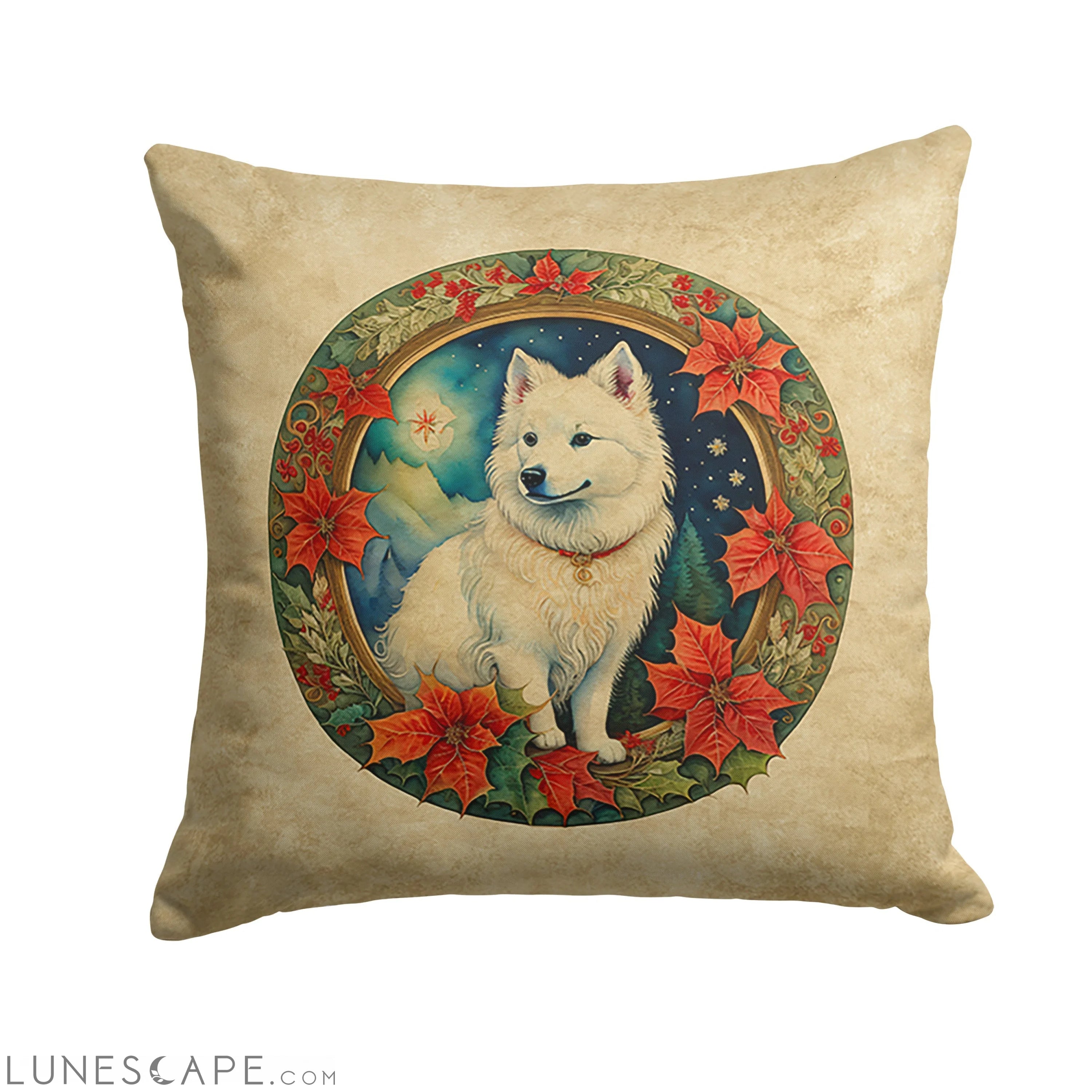 American Eskimo Christmas Flowers Throw Pillow LUNESCAPE