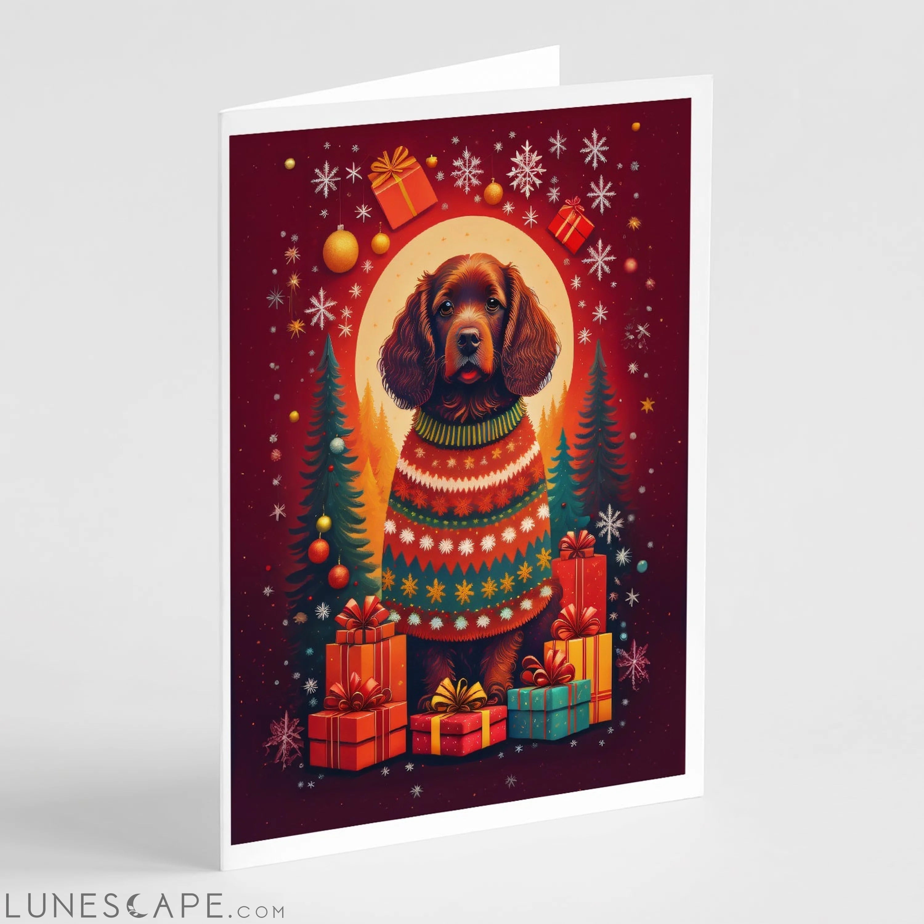American Water Spaniel Holiday Christmas Greeting Cards Pack of 8 LUNESCAPE