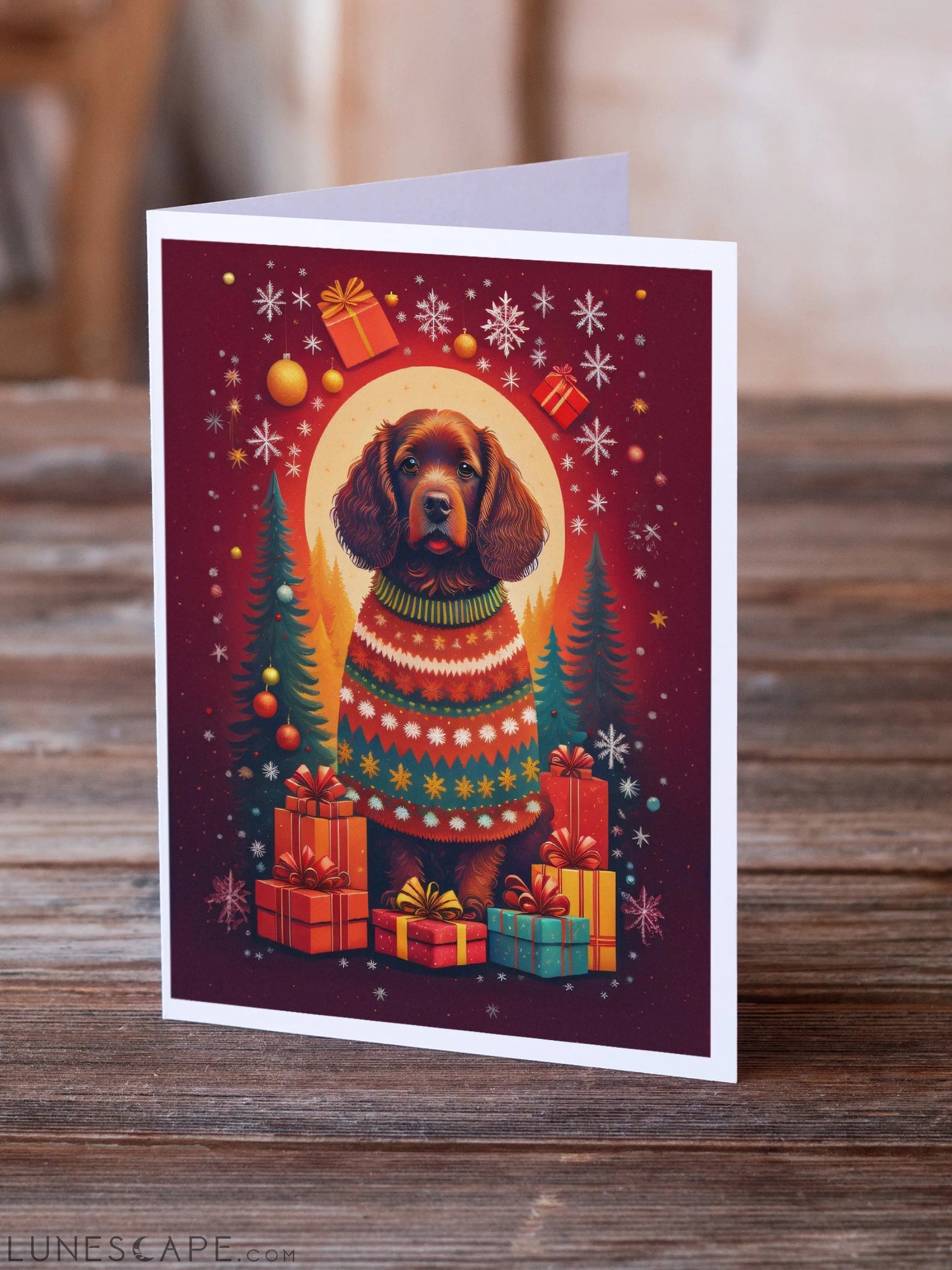 American Water Spaniel Holiday Christmas Greeting Cards Pack of 8 LUNESCAPE