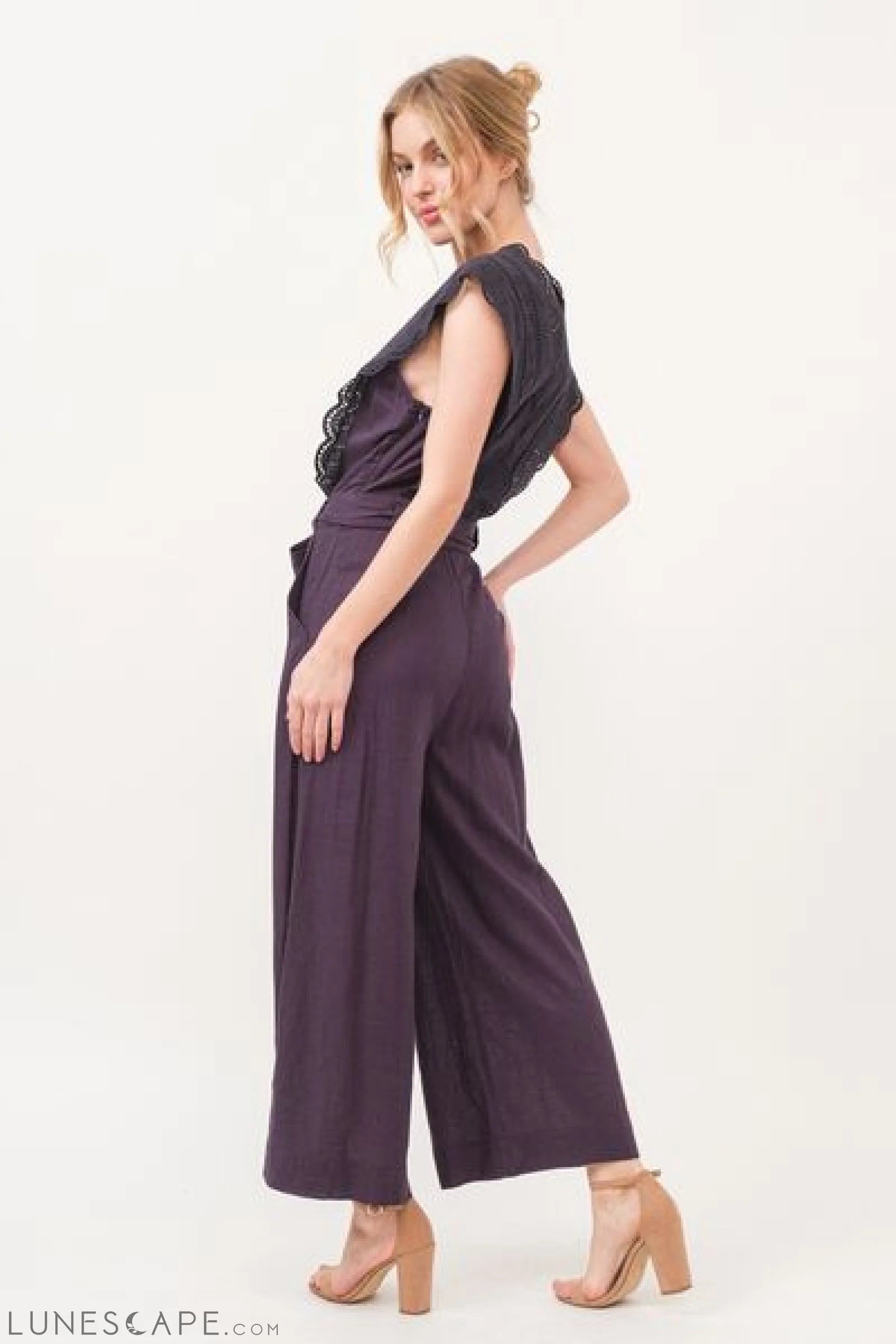 And The Why Laced Surplice Tie Waist Jumpsuit LUNESCAPE