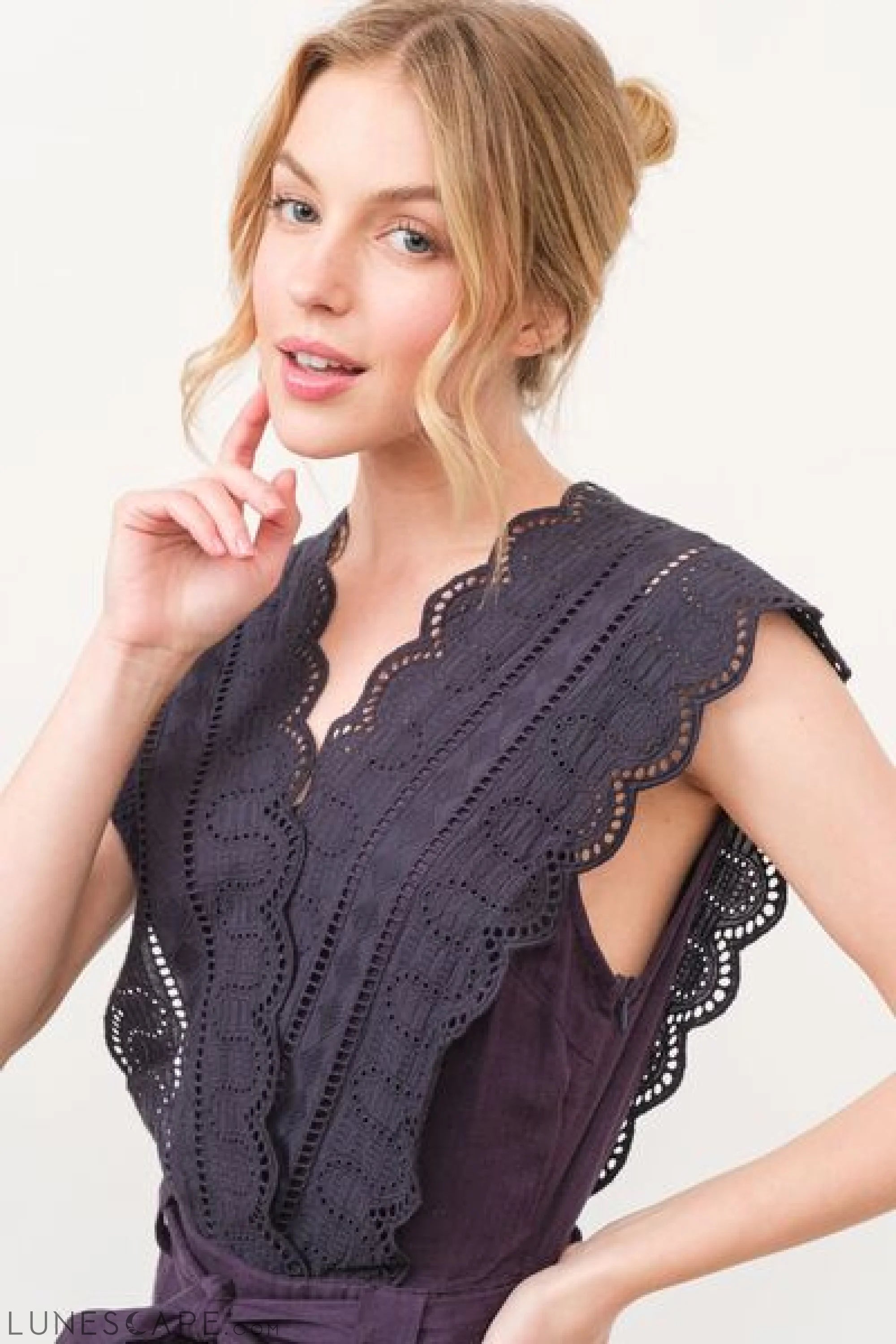 And The Why Laced Surplice Tie Waist Jumpsuit LUNESCAPE