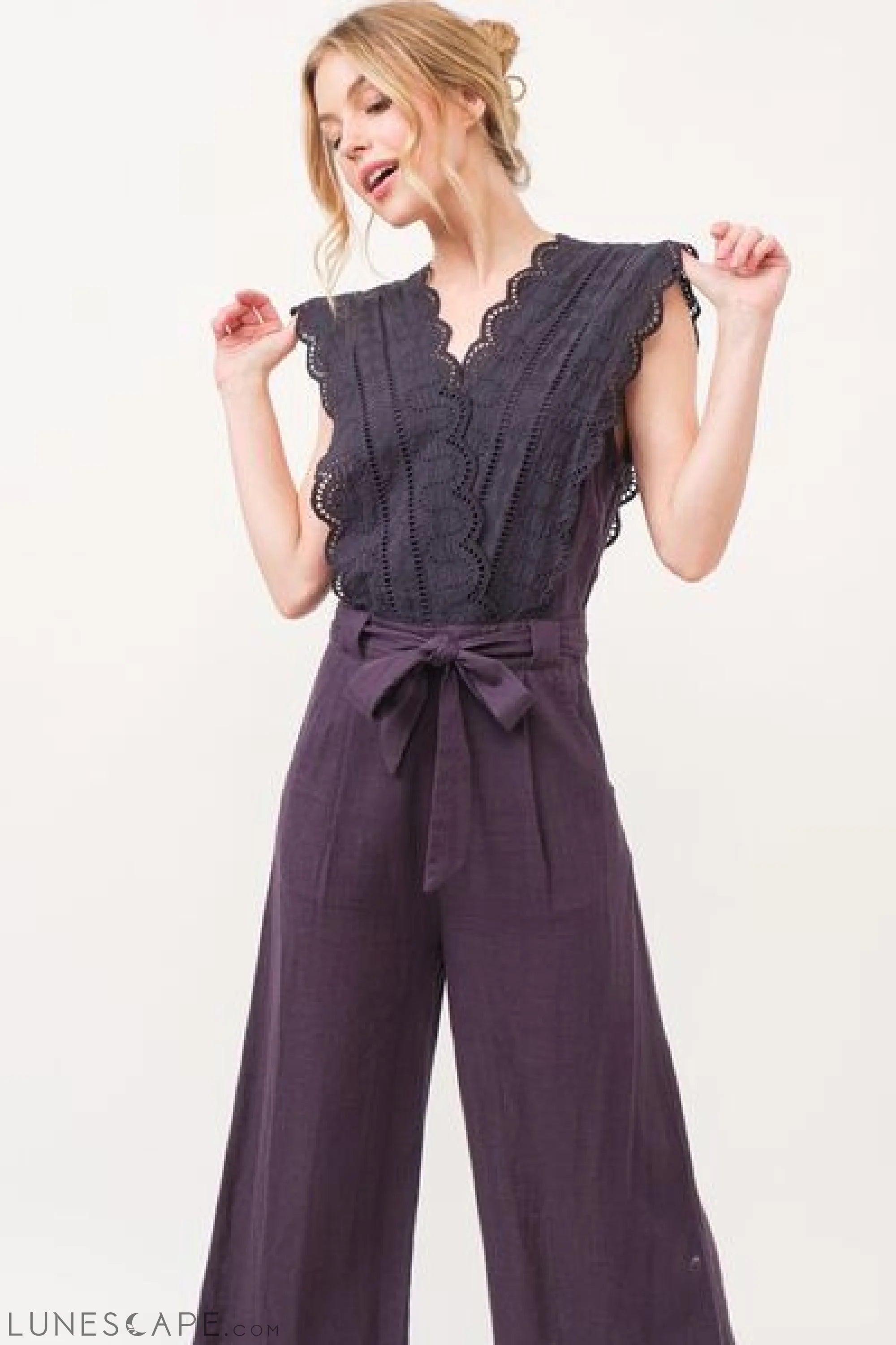 And The Why Laced Surplice Tie Waist Jumpsuit LUNESCAPE