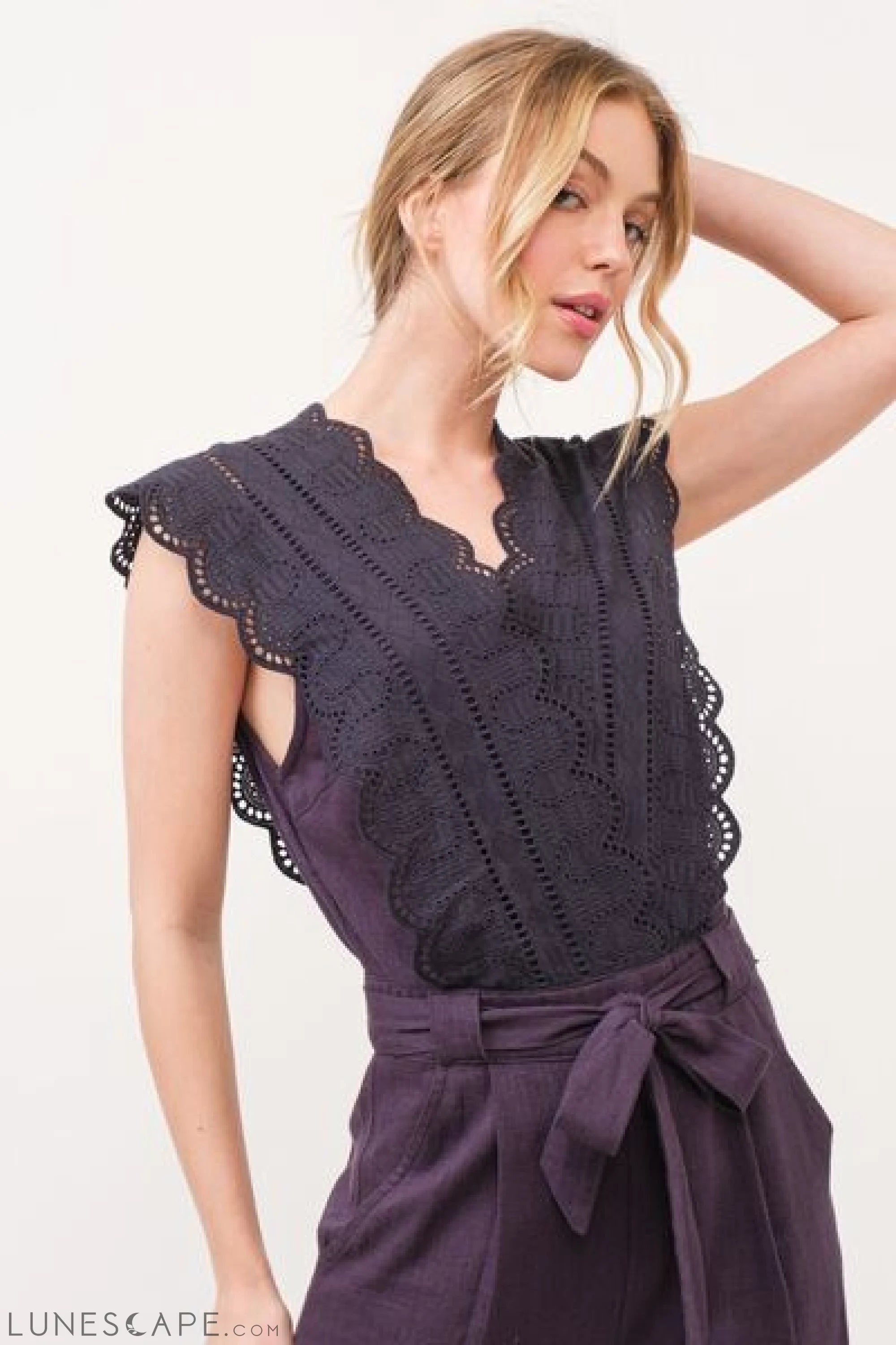 And The Why Laced Surplice Tie Waist Jumpsuit LUNESCAPE
