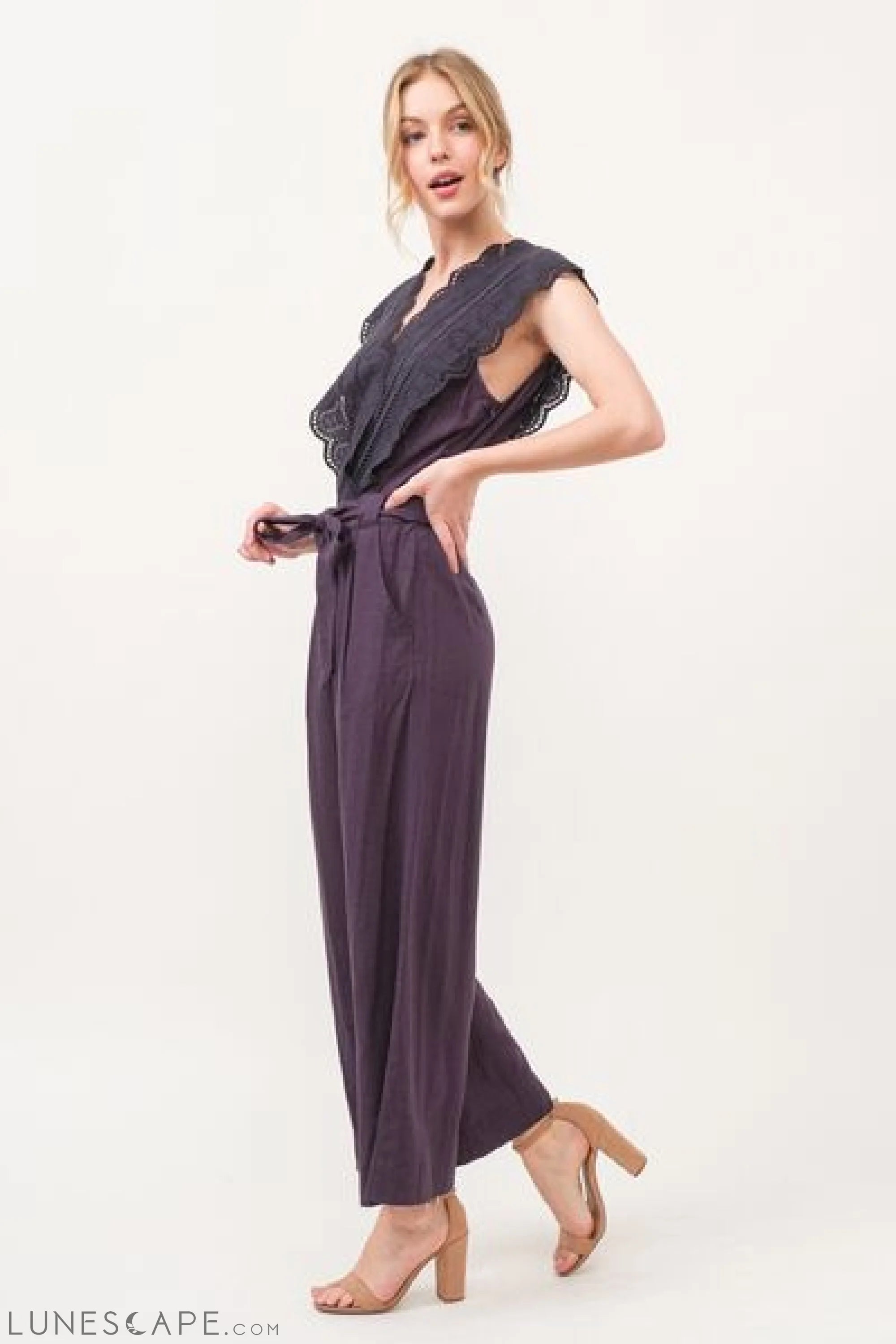And The Why Laced Surplice Tie Waist Jumpsuit LUNESCAPE