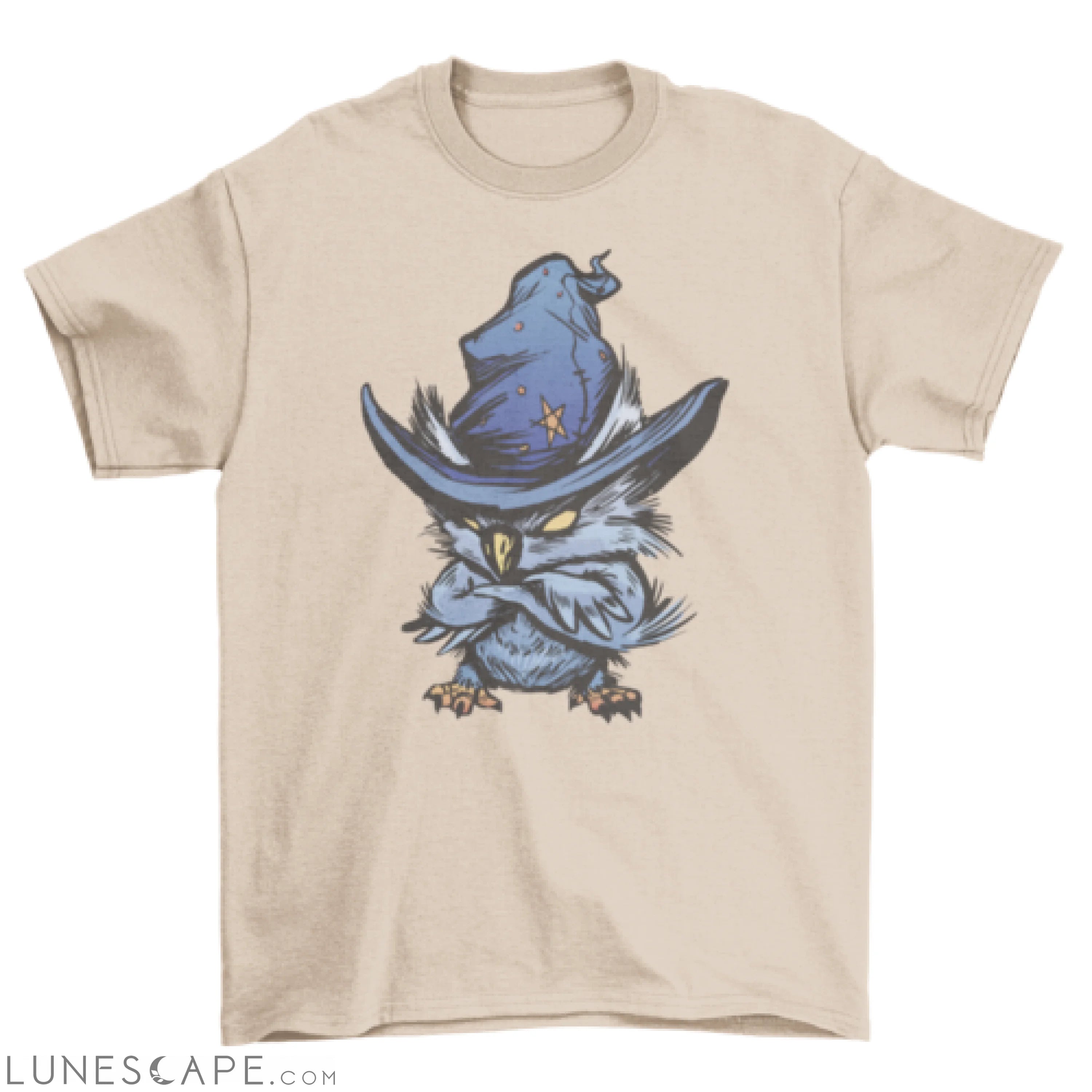 Angry owl with witch hat t-shirt LUNESCAPE