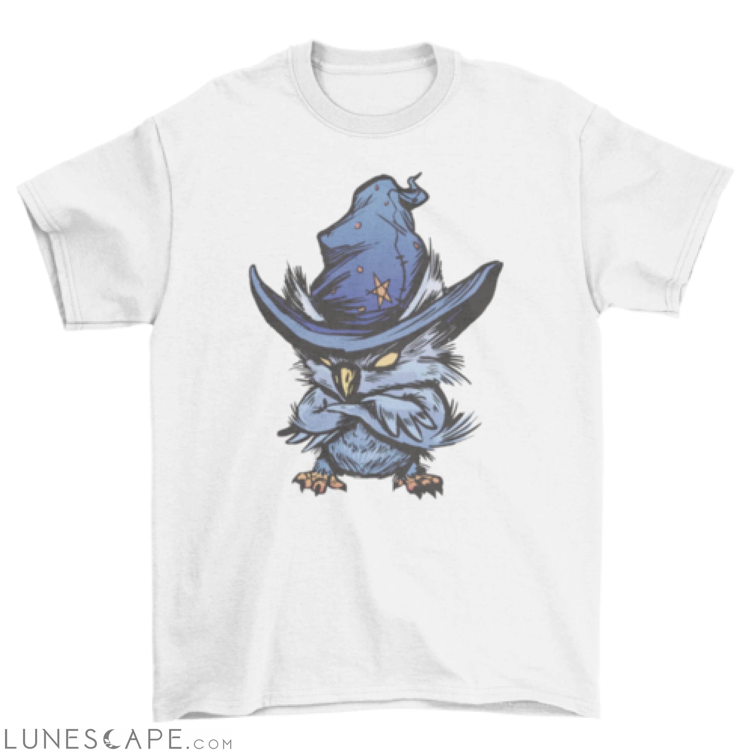 Angry owl with witch hat t-shirt LUNESCAPE