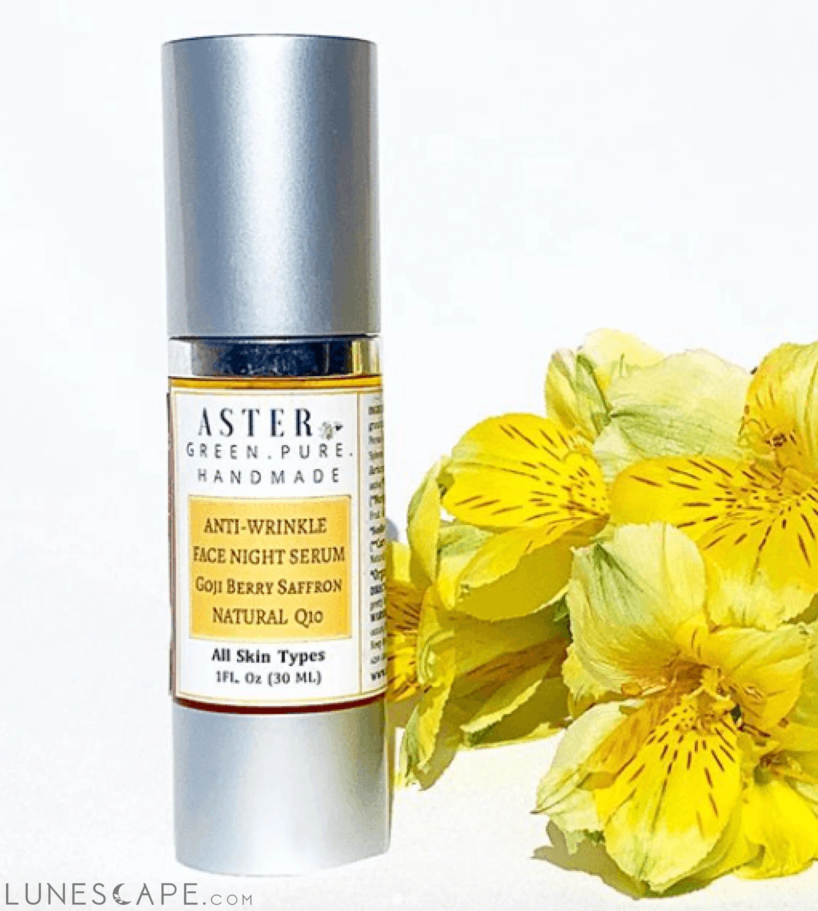 Anti-Aging Face Night Serum (Goji Berry & Saffron Extract), Vegan & Organic - Aster Skincare LUNESCAPE