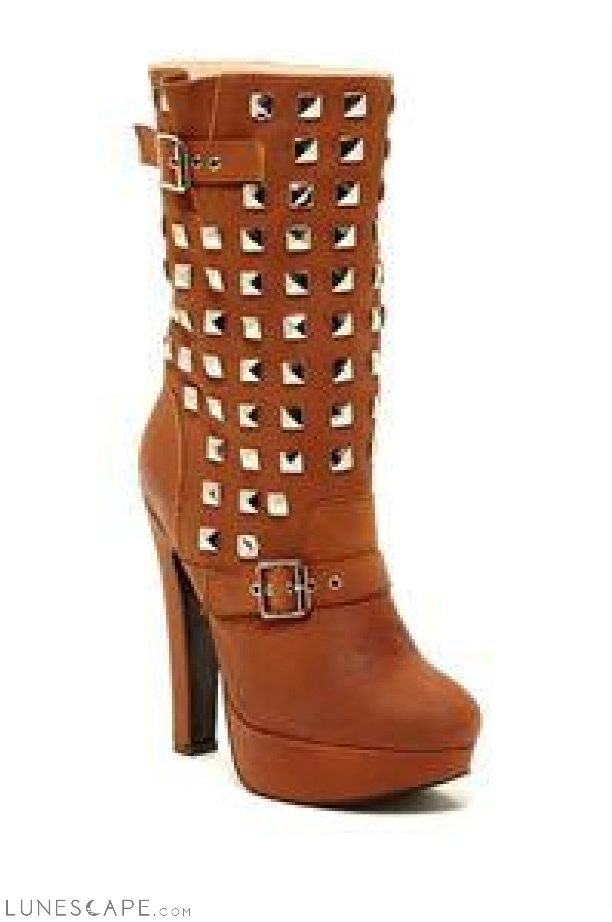 APOLLO Studded Eco-Suede Block Heel Platform Ankle Boot LUNESCAPE