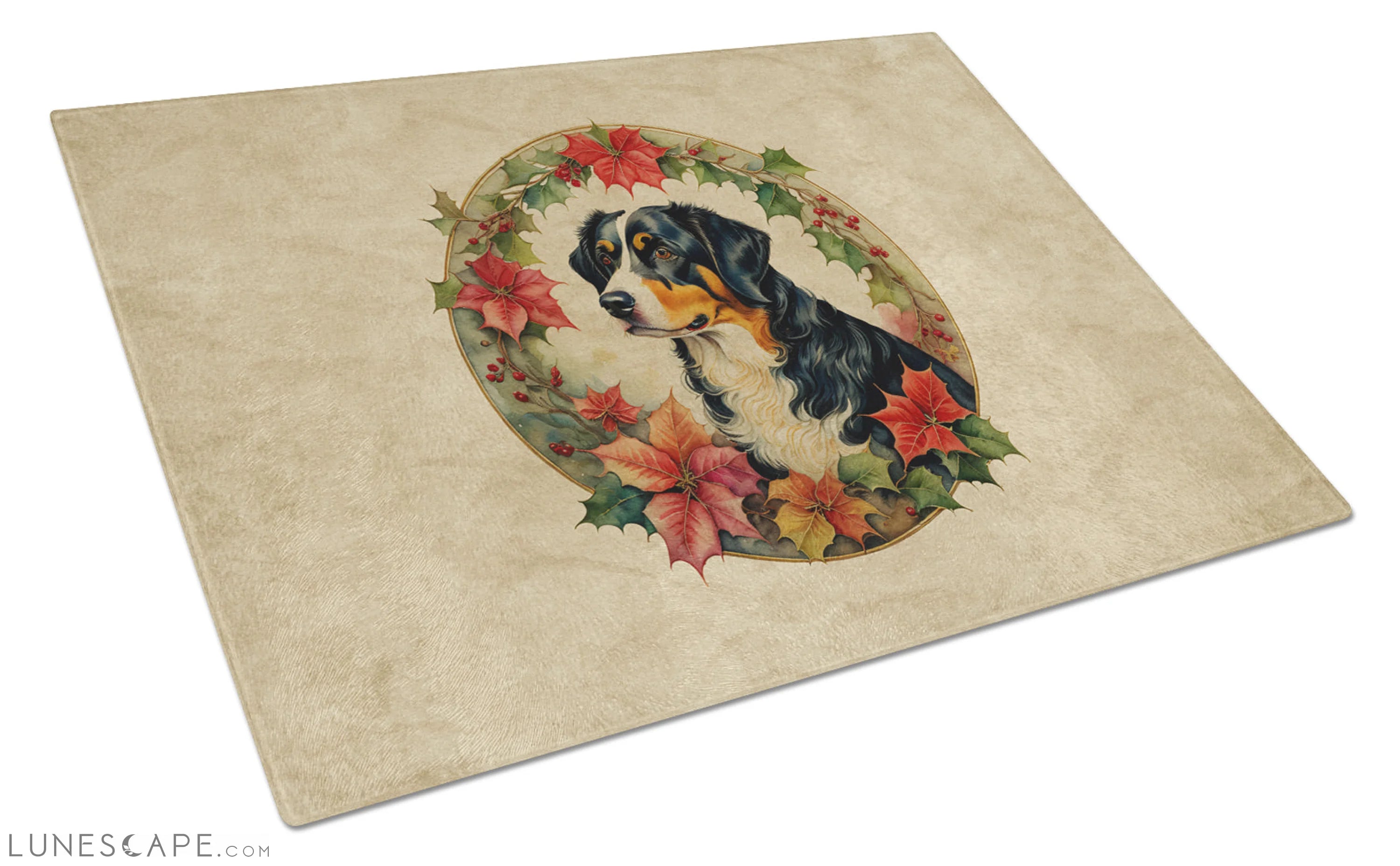 Appenzeller Sennenhund Christmas Flowers Glass Cutting Board LUNESCAPE