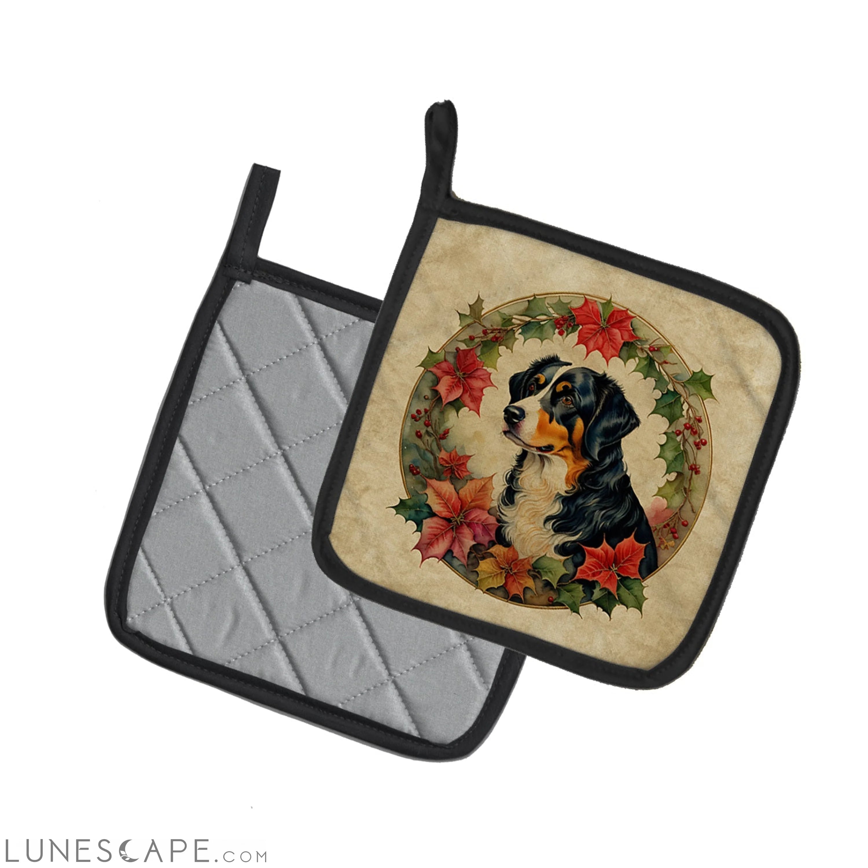 Appenzeller Sennenhund Christmas Flowers Pair of Pot Holders LUNESCAPE