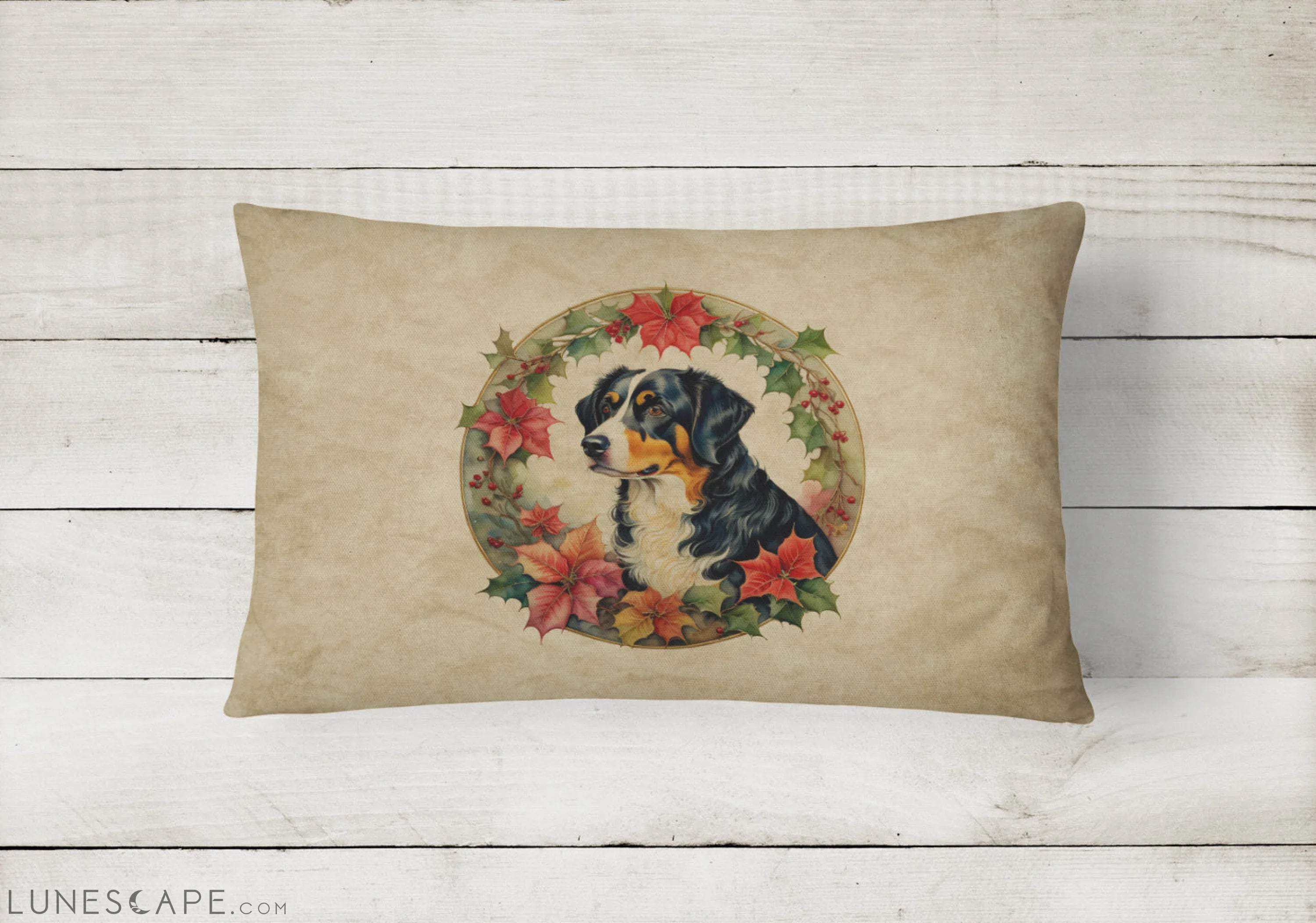 Appenzeller Sennenhund Christmas Flowers Throw Pillow LUNESCAPE