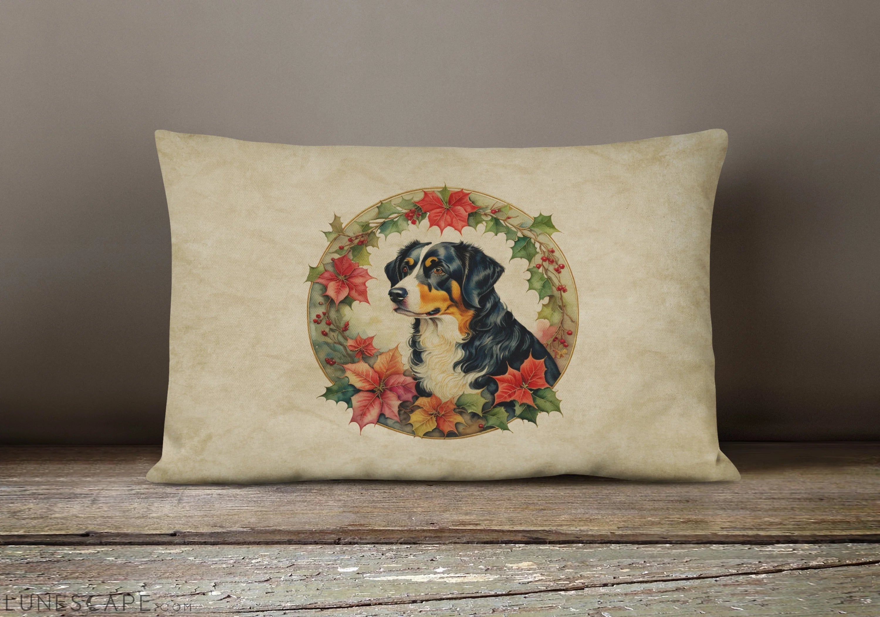 Appenzeller Sennenhund Christmas Flowers Throw Pillow LUNESCAPE