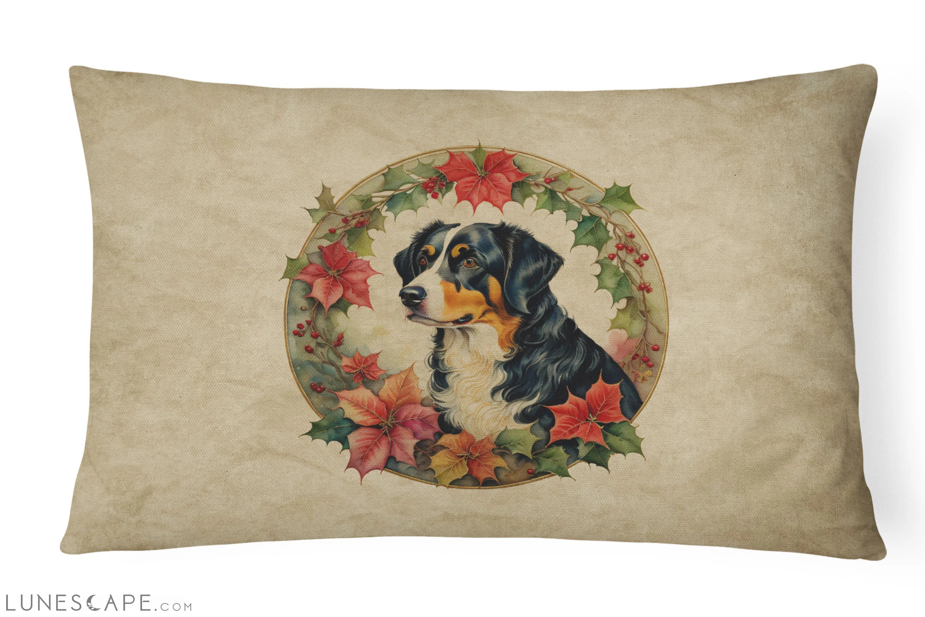 Appenzeller Sennenhund Christmas Flowers Throw Pillow LUNESCAPE