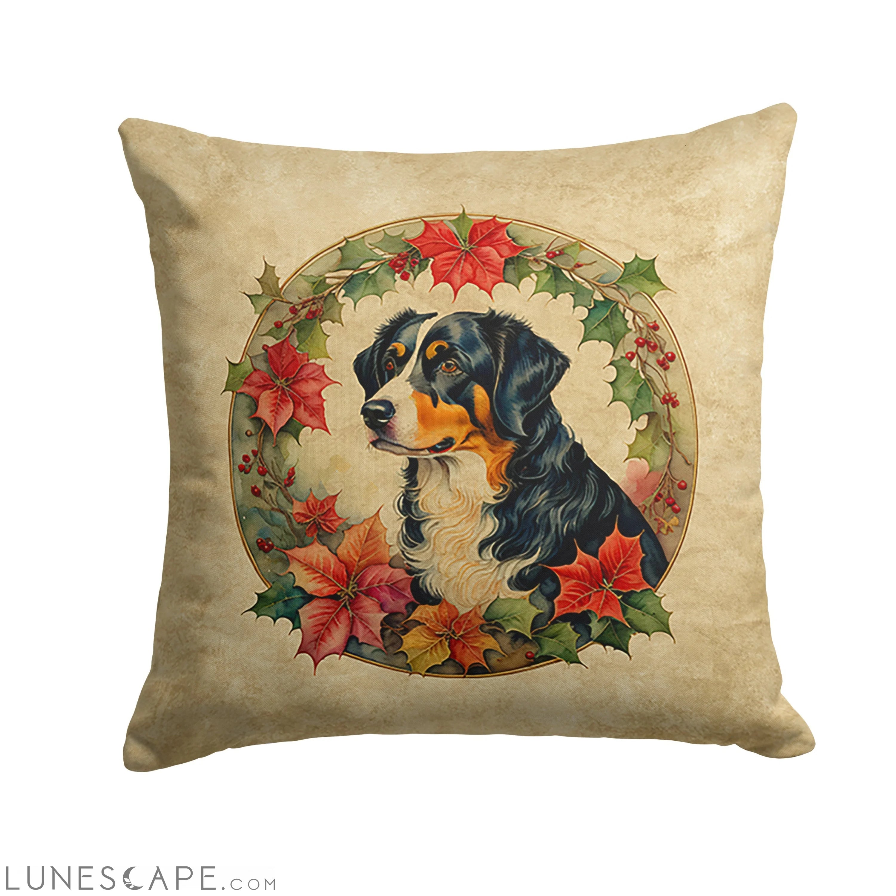 Appenzeller Sennenhund Christmas Flowers Throw Pillow LUNESCAPE