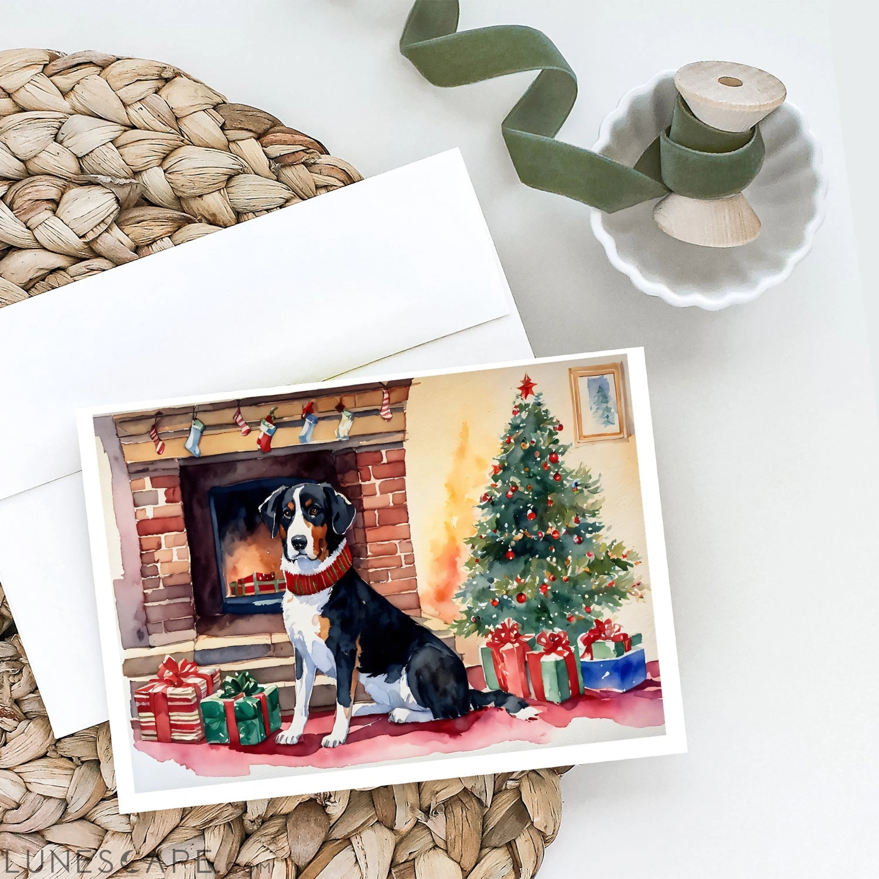 Appenzeller Sennenhund Cozy Christmas Greeting Cards Pack of 8 LUNESCAPE