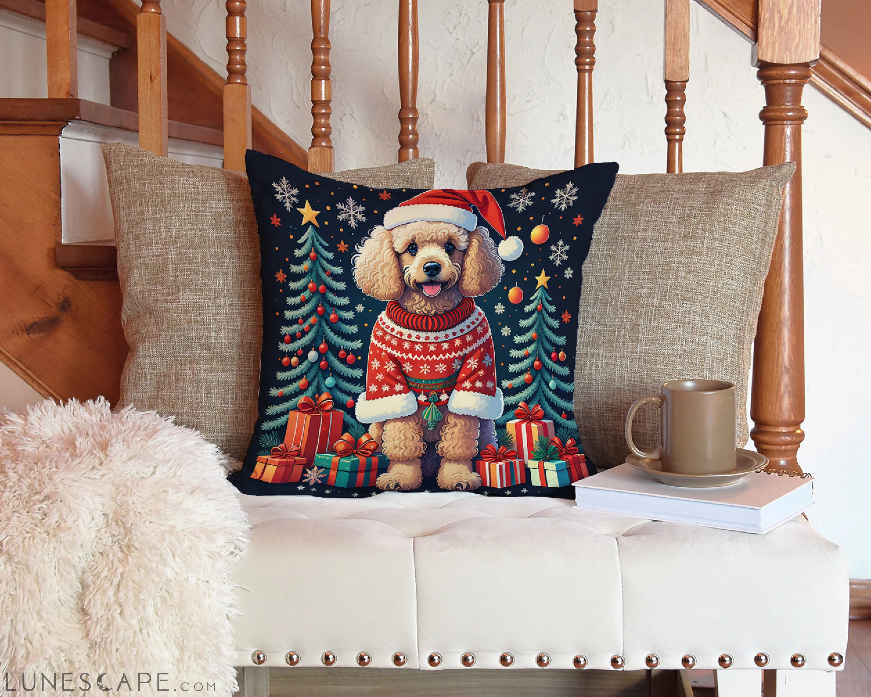 Apricot Toy Poodle Christmas Throw Pillow LUNESCAPE