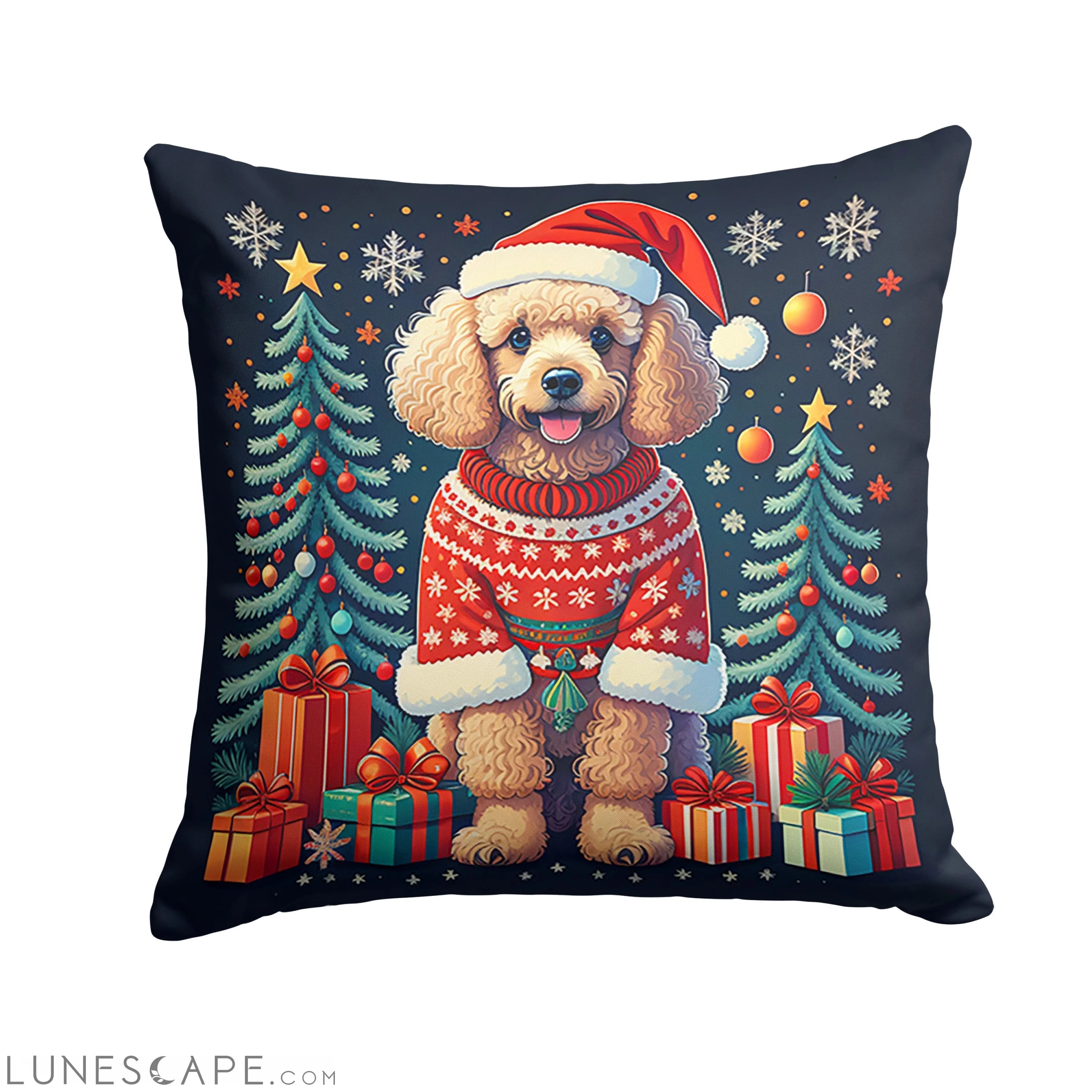 Apricot Toy Poodle Christmas Throw Pillow LUNESCAPE