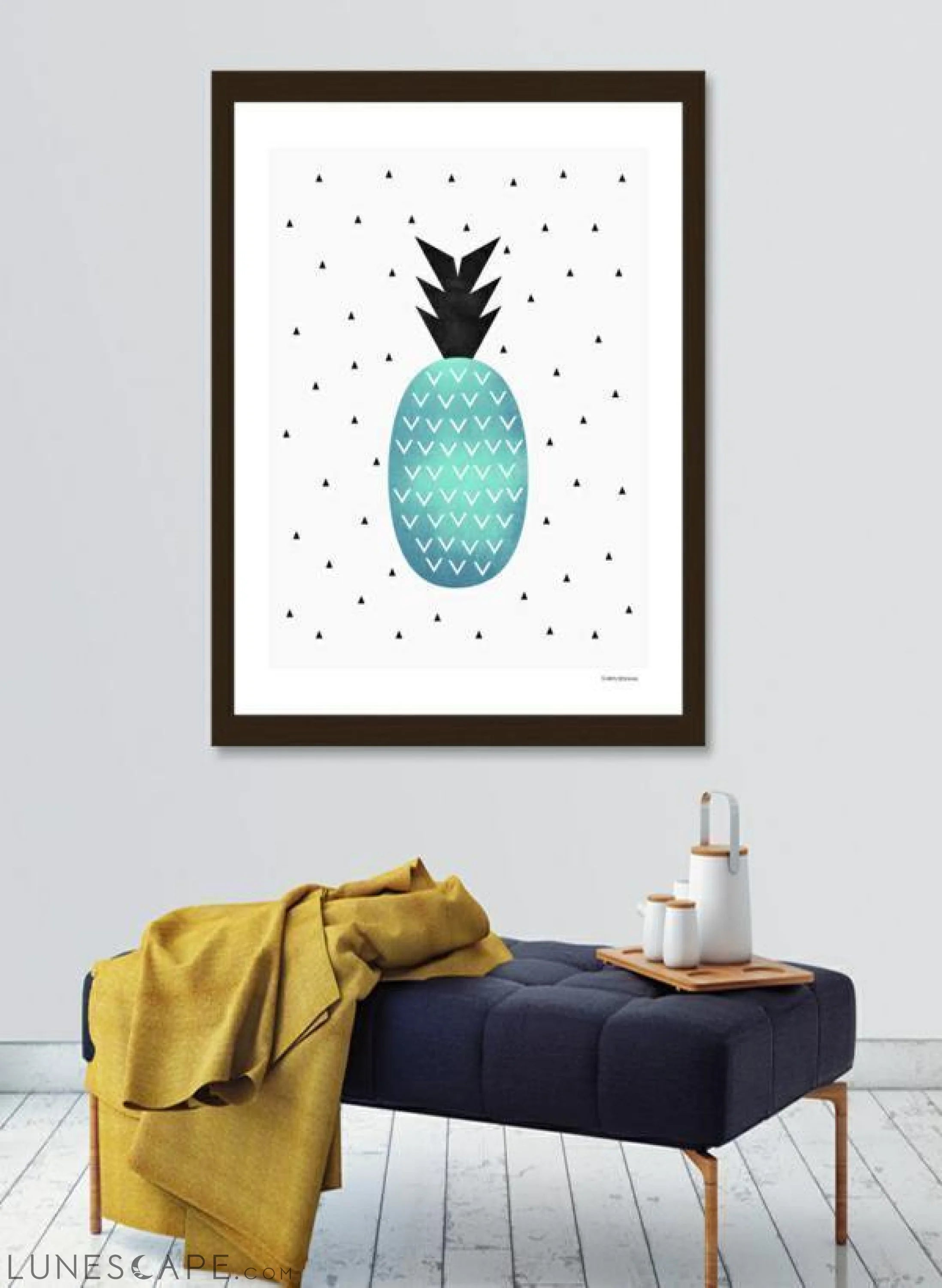 Aqua Pineapple Framed Print LUNESCAPE