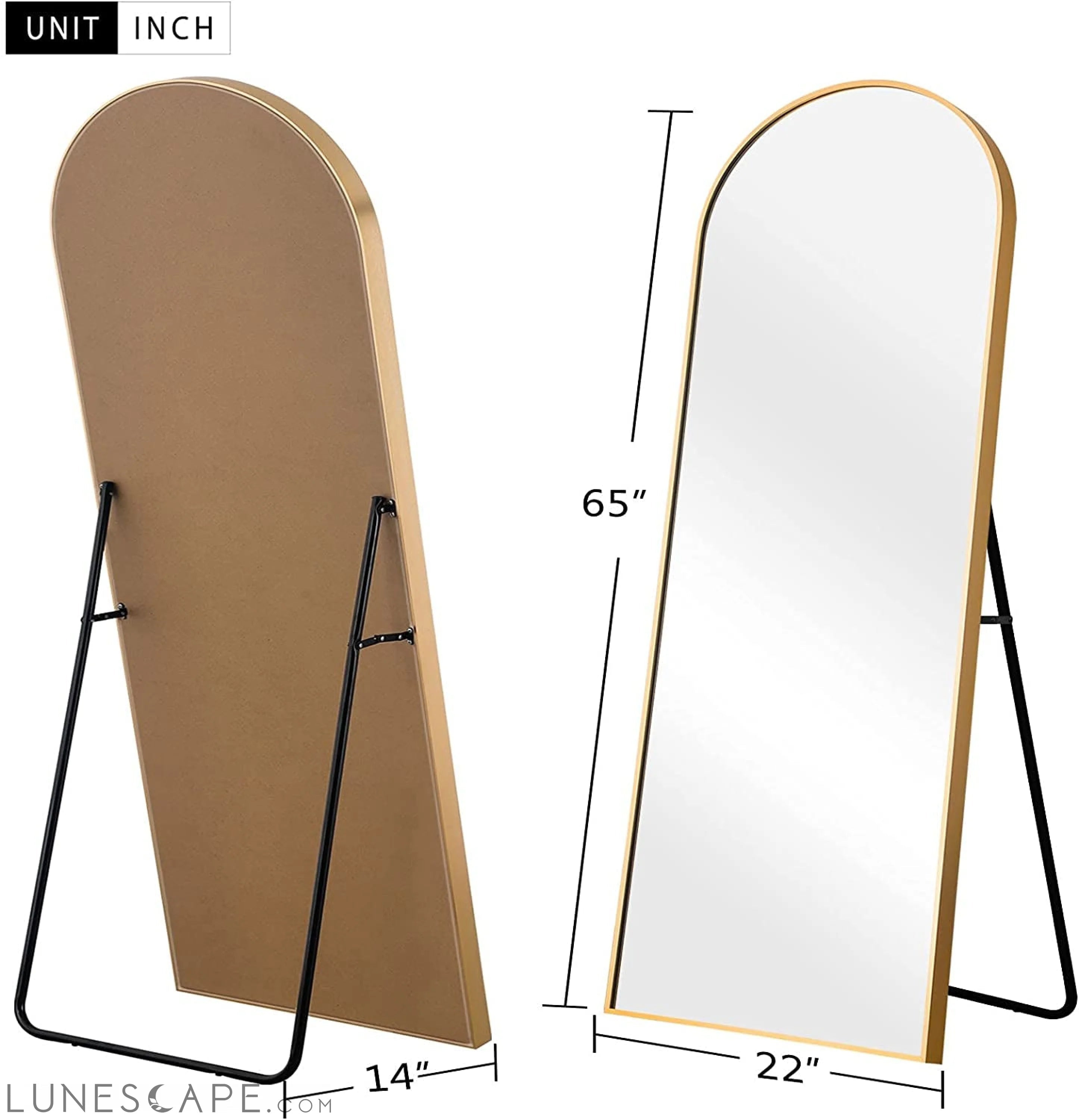Arched Full Length Mirror, Gold Frame LUNESCAPE