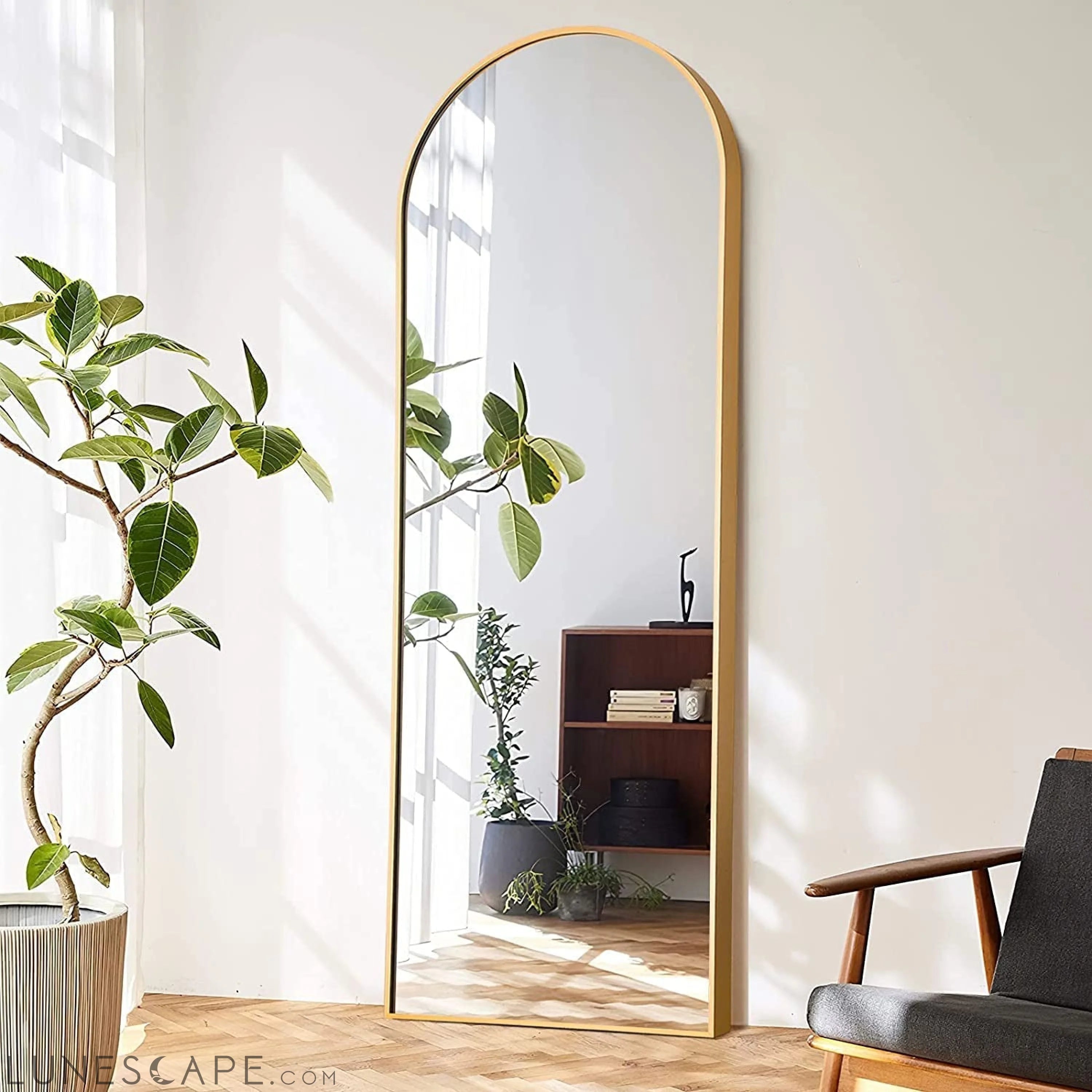 Arched Full Length Mirror, Gold Frame LUNESCAPE