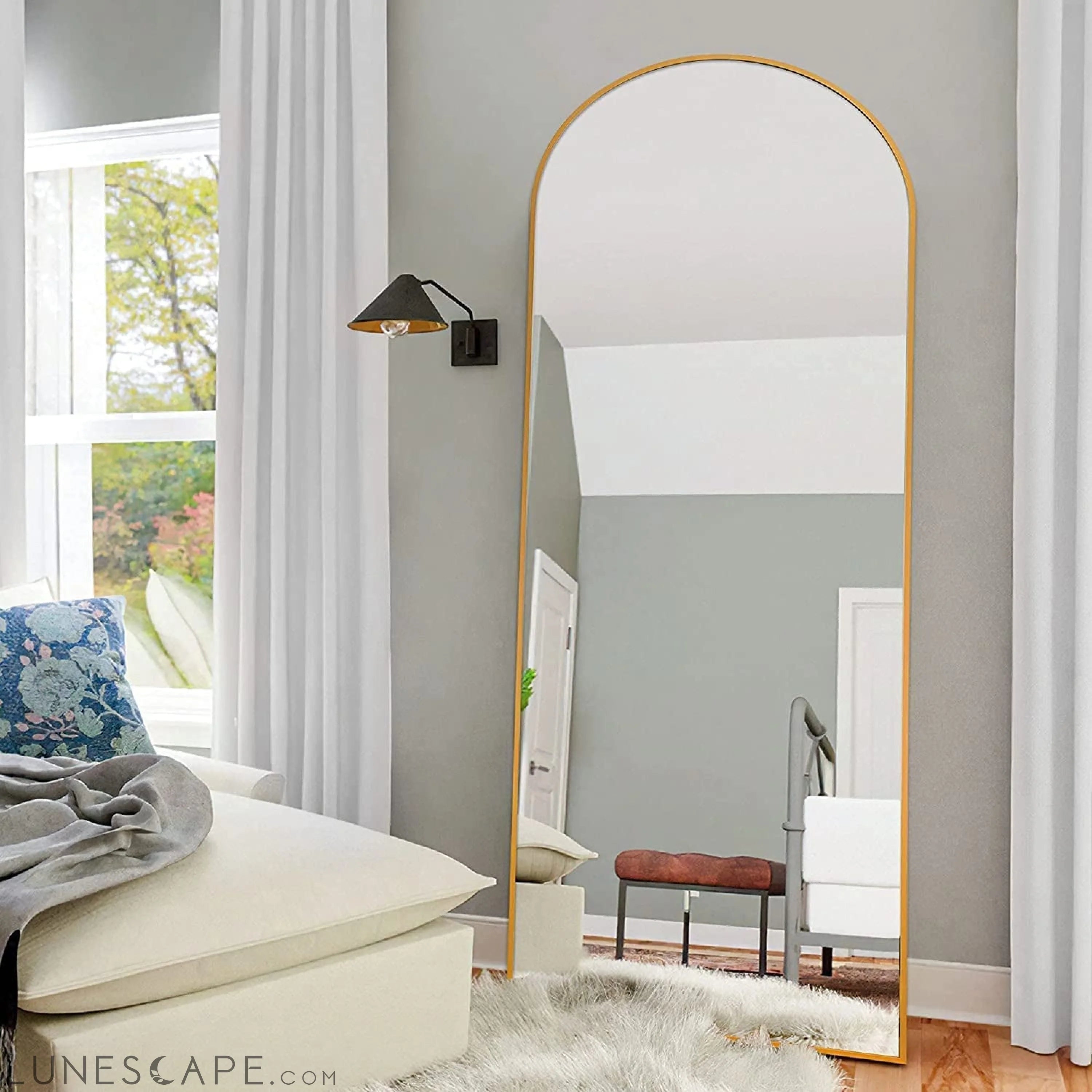 Arched Full Length Mirror, Gold Frame LUNESCAPE