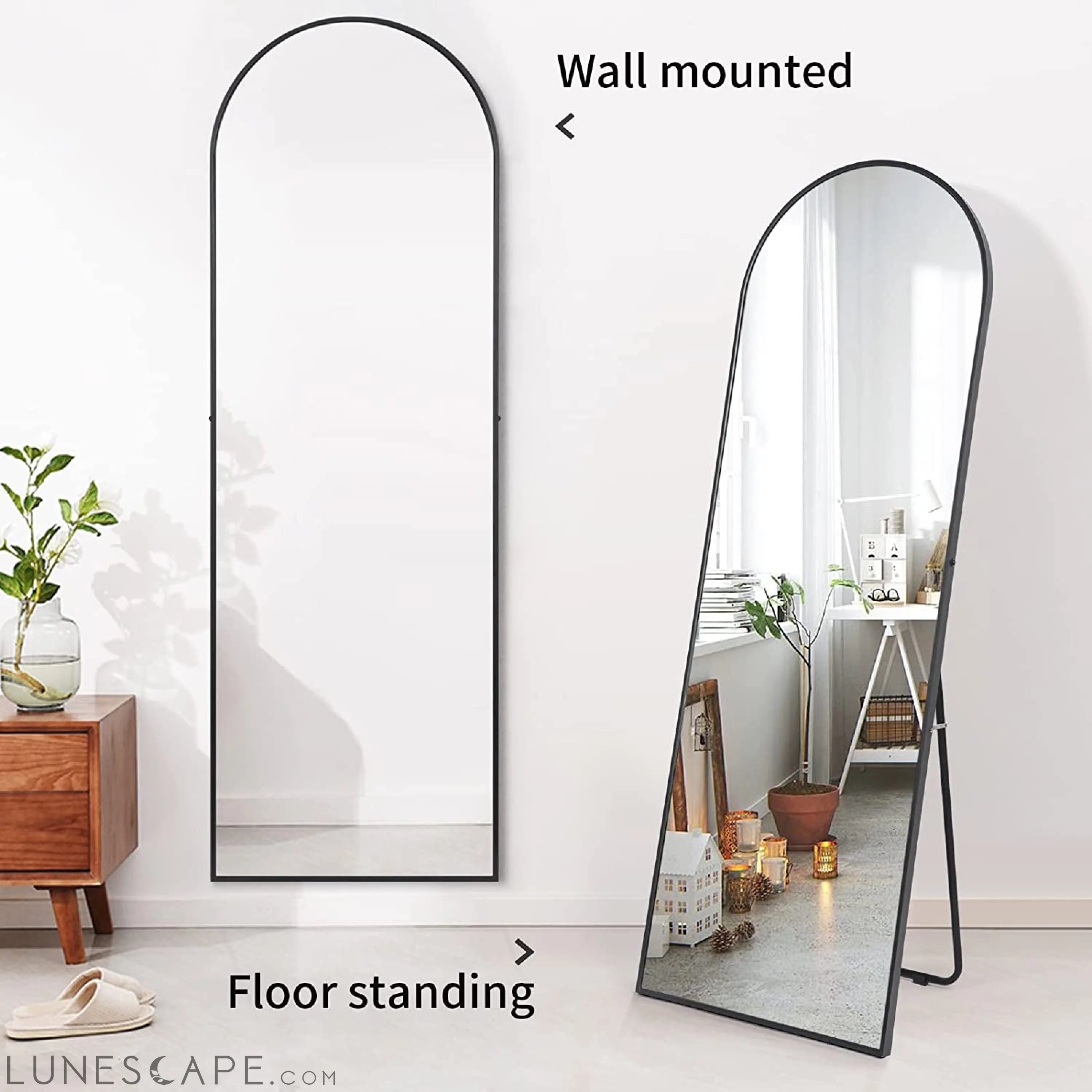 Arched-Top Mirror for Bathroom, Black Metal Frame LUNESCAPE