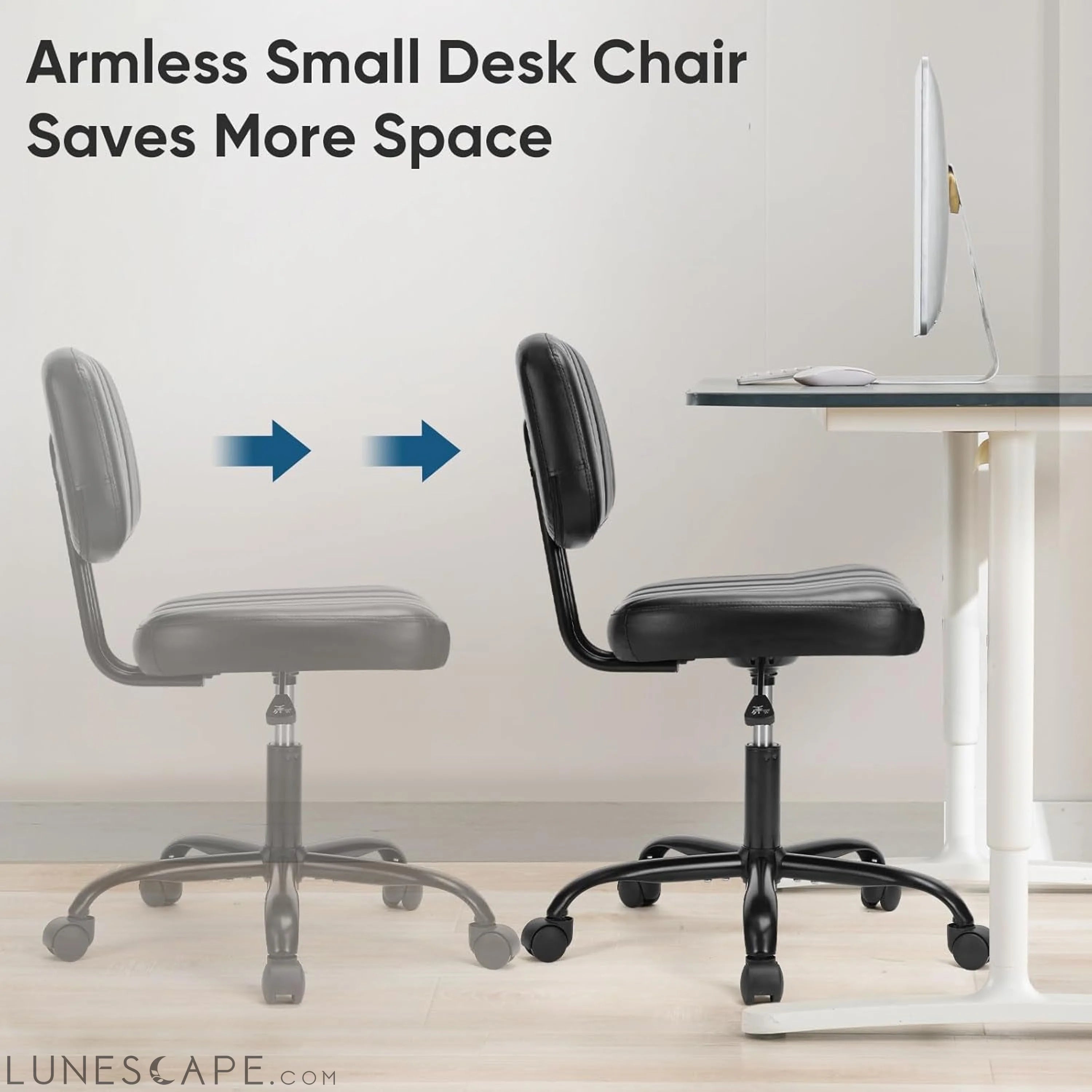 Armless Home Office Chair Ergonomic Desk with Comfy Low Back Lumbar LUNESCAPE