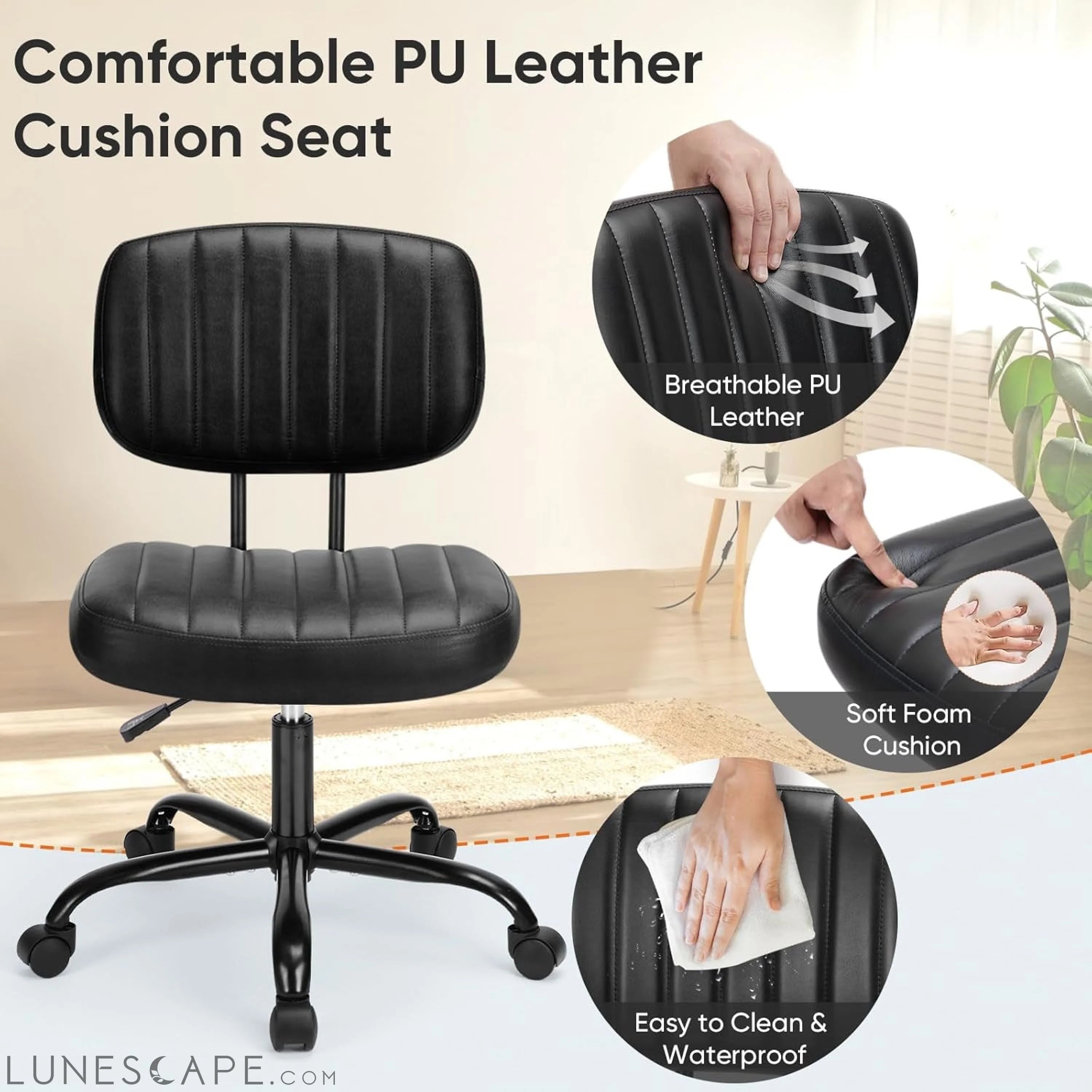 Armless Home Office Chair Ergonomic Desk with Comfy Low Back Lumbar LUNESCAPE