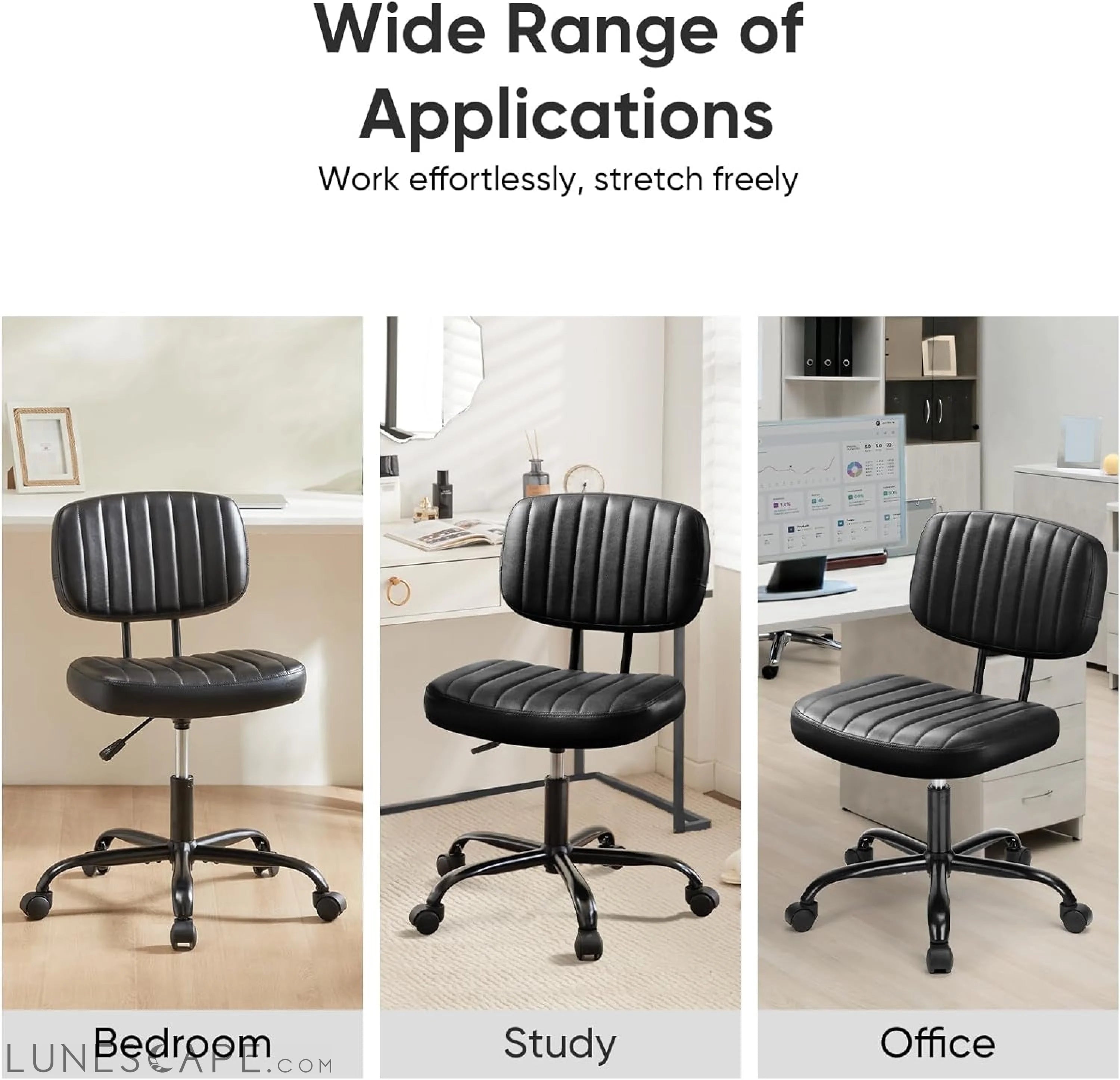 Armless Home Office Chair Ergonomic Desk with Comfy Low Back Lumbar LUNESCAPE