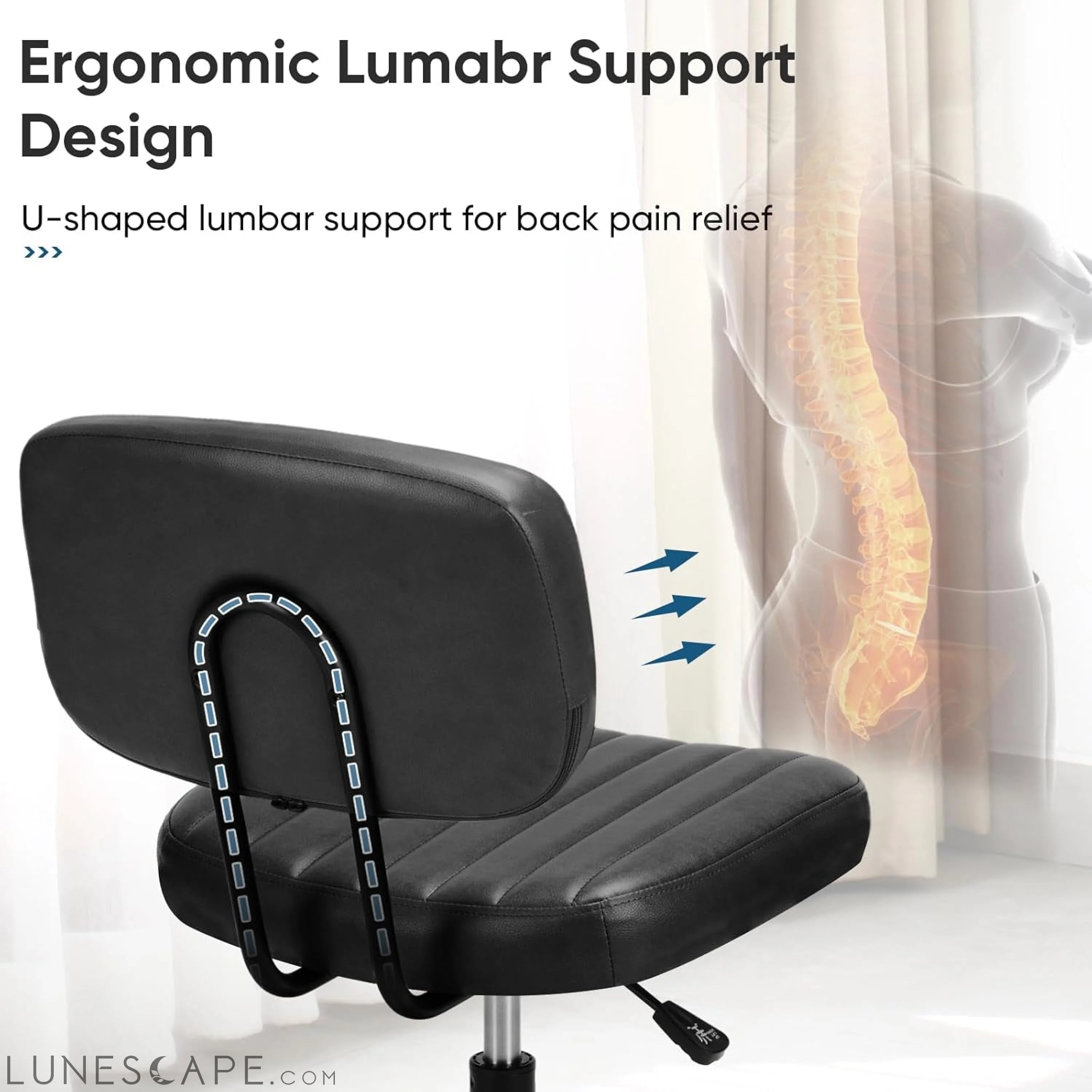 Armless Home Office Chair Ergonomic Desk with Comfy Low Back Lumbar LUNESCAPE