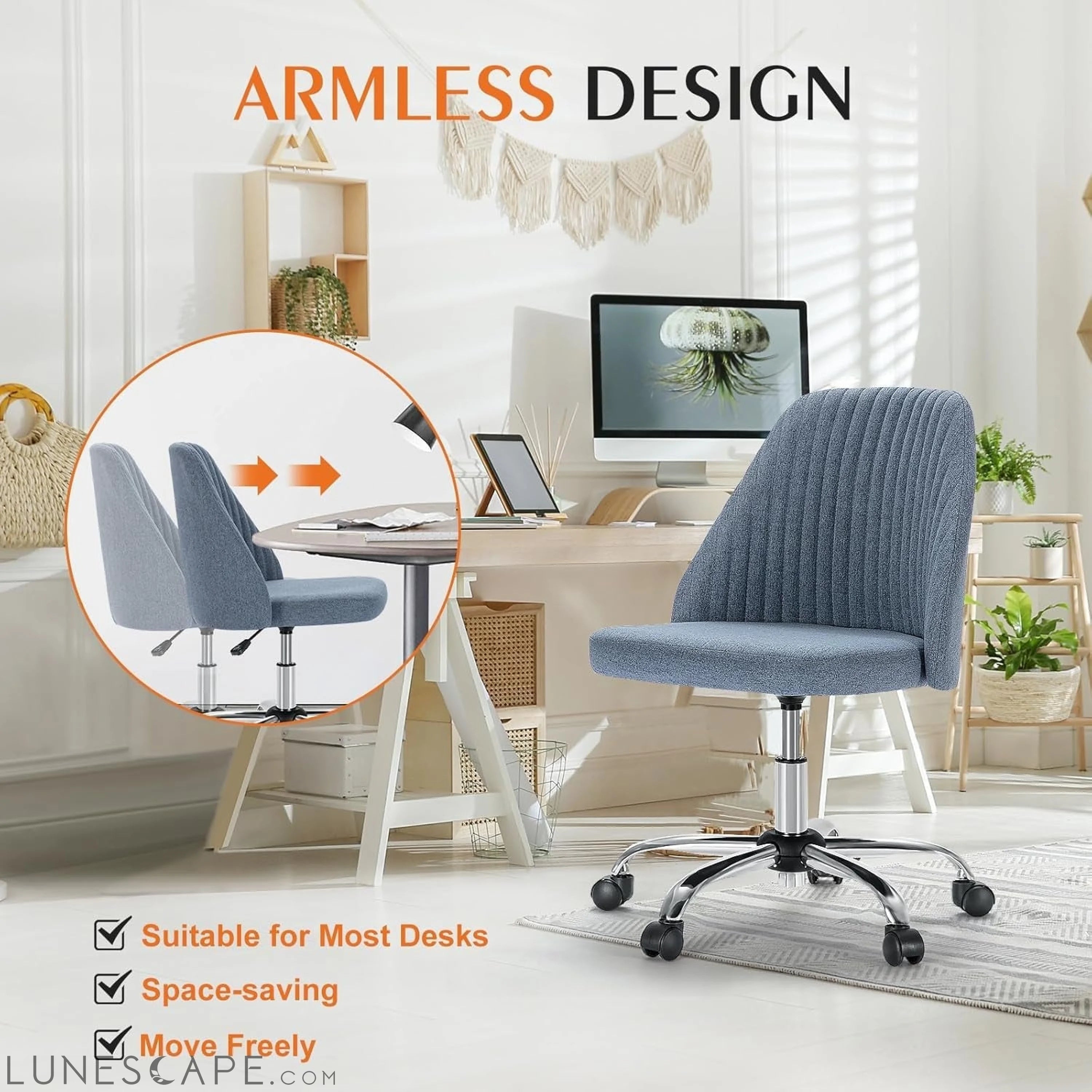 Armless Office Chair Cute Desk Chair, Modern Fabric Home Office Desk LUNESCAPE