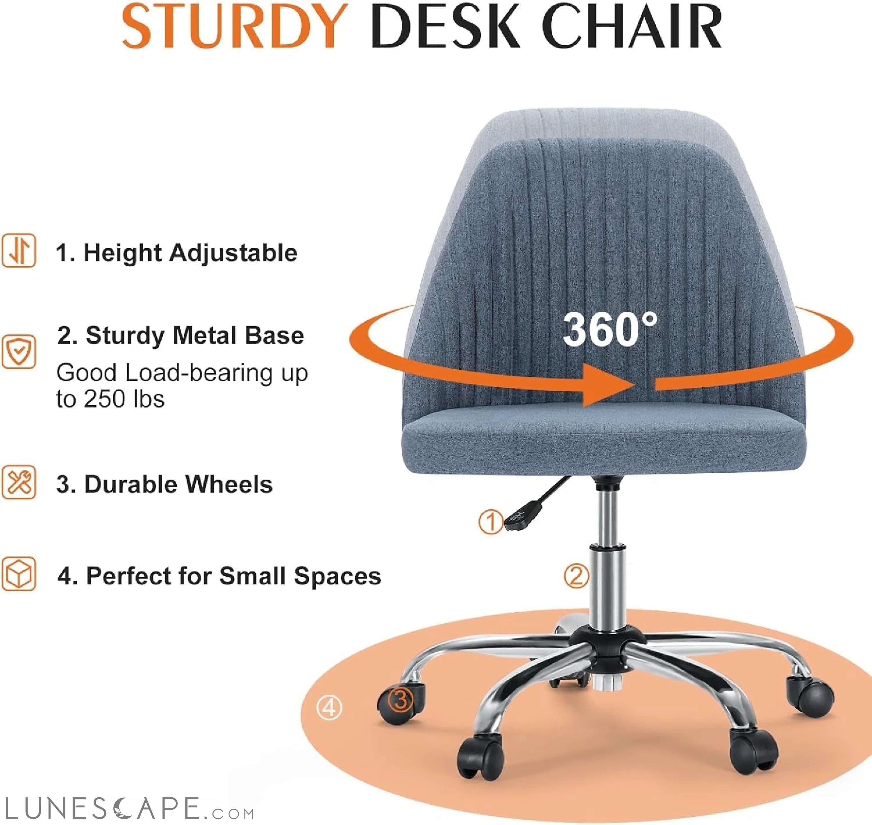Armless Office Chair Cute Desk Chair, Modern Fabric Home Office Desk LUNESCAPE