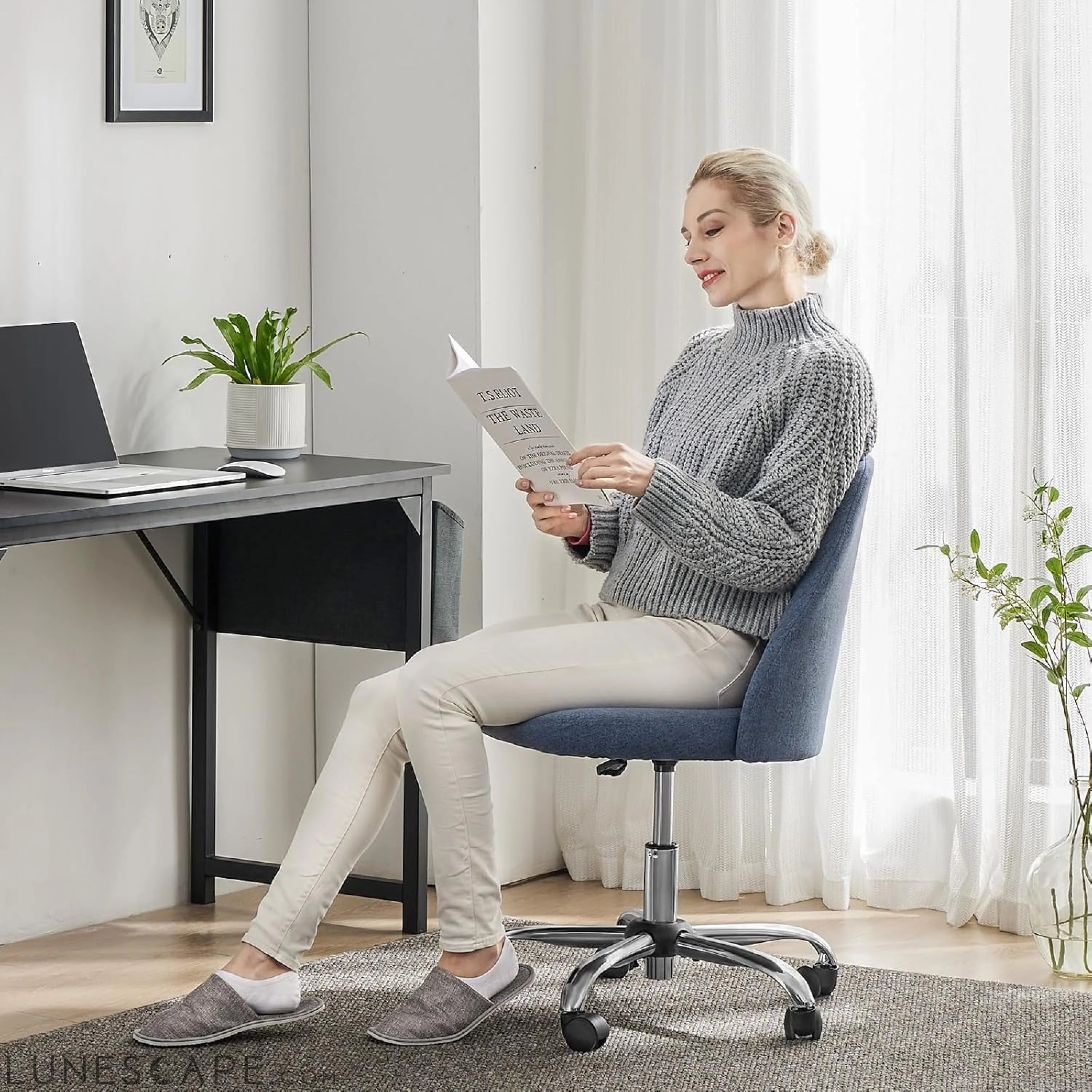 Armless Office Chair Cute Desk Chair, Modern Fabric Home Office Desk LUNESCAPE