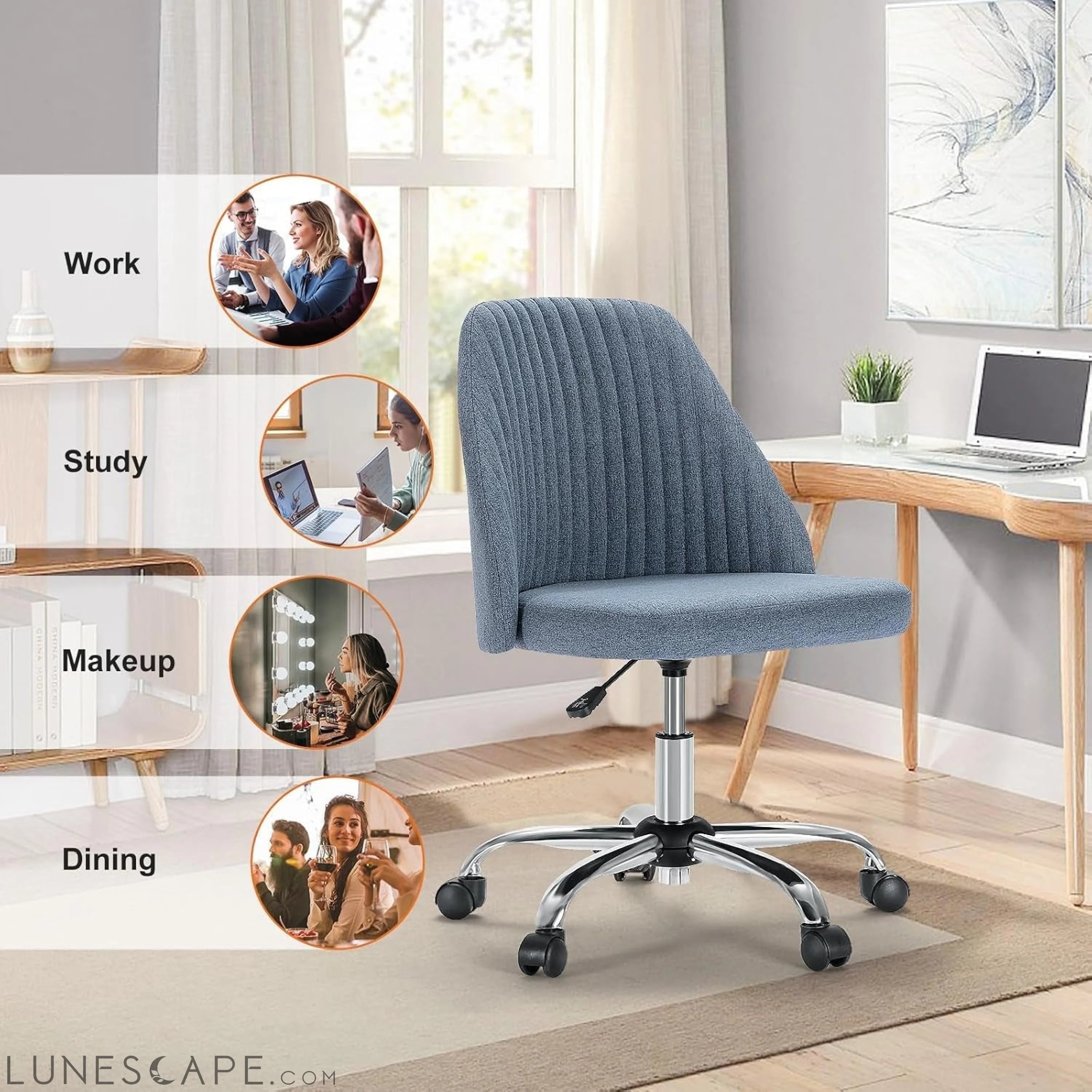 Armless Office Chair Cute Desk Chair, Modern Fabric Home Office Desk LUNESCAPE