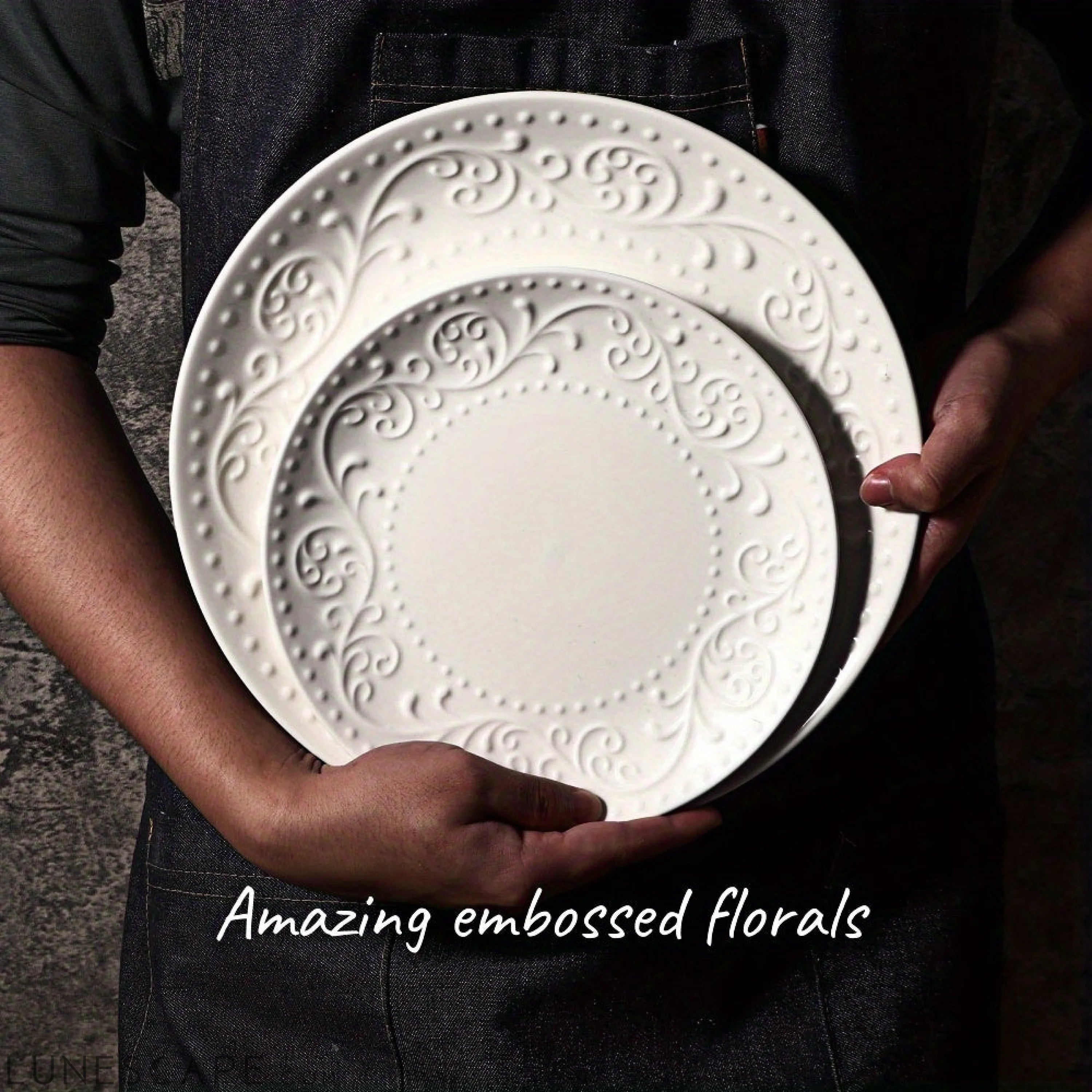 Artena 4Piece Embossed Porcelain Dinner Plate Set LUNESCAPE