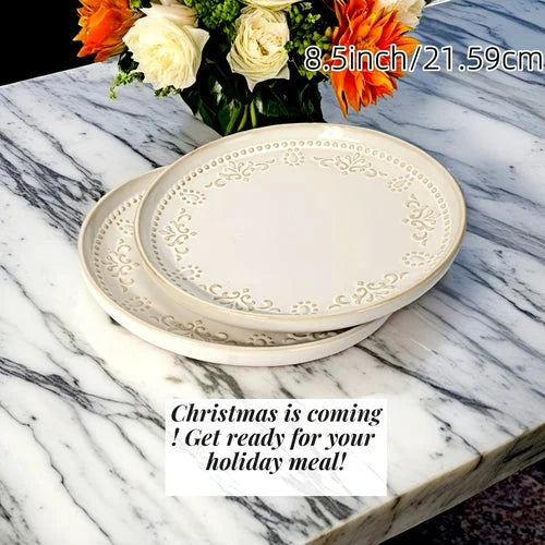 Artena Floral Embossed Ceramic Dinner Plate Set  27cm  22cm Microwave LUNESCAPE