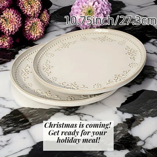 Artena Floral Embossed Ceramic Dinner Plate Set  27cm  22cm Microwave LUNESCAPE