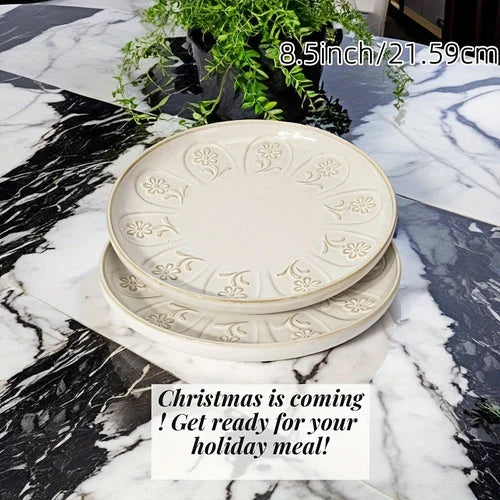 Artena Floral Embossed Ceramic Dinner Plate Set  27cm  22cm Microwave LUNESCAPE