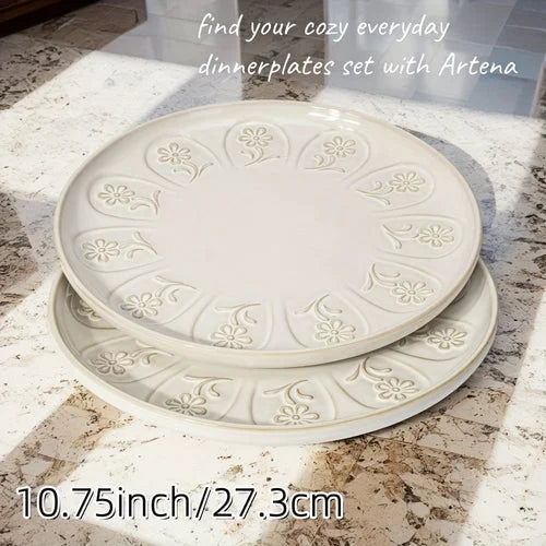 Artena Floral Embossed Ceramic Dinner Plate Set  27cm  22cm Microwave LUNESCAPE